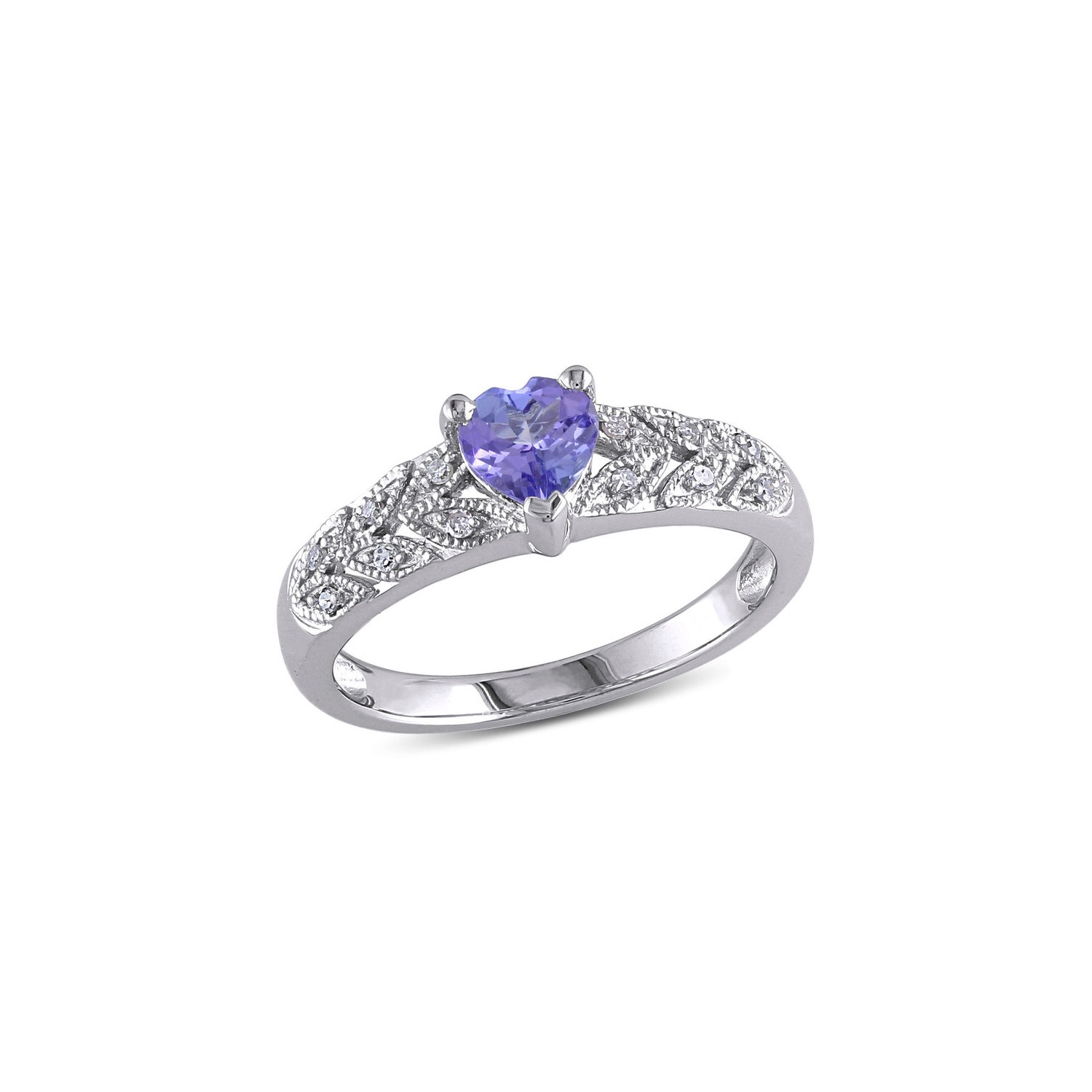 2/5 Carat Tanzanite Heart Ring in Sterling Silver with Diamond Accent