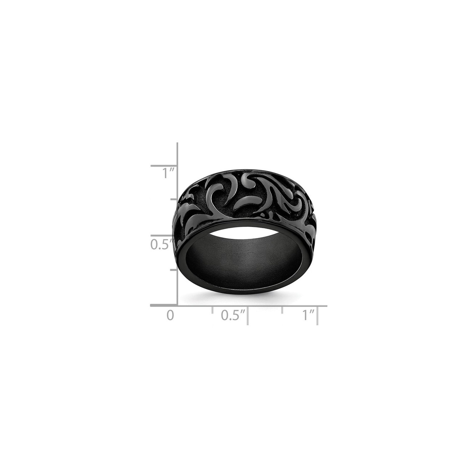 Mens Black Titanium 11mm Pattern Band Ring