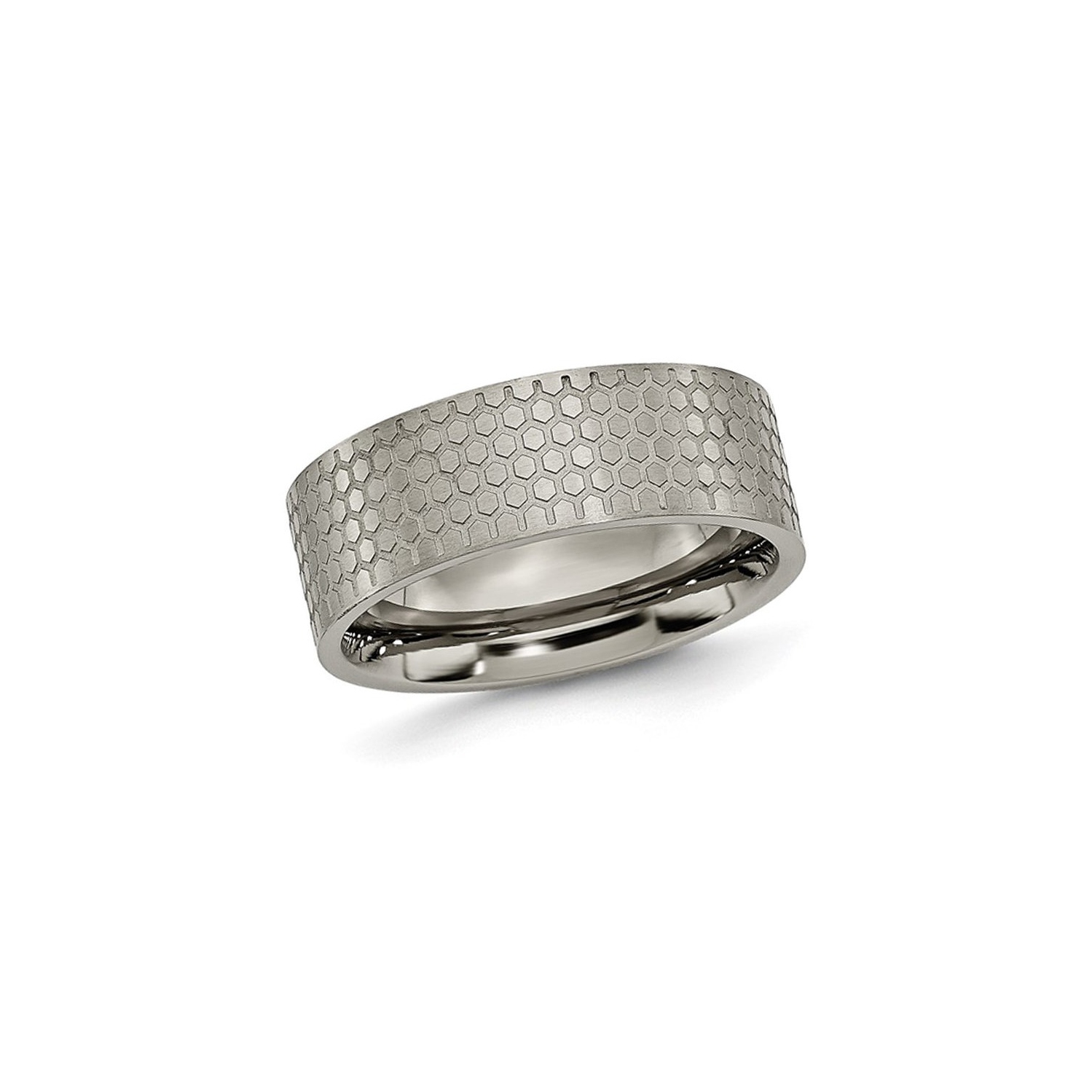 Mens Titanium Pattern Brushed Flat Band Ring 8mm