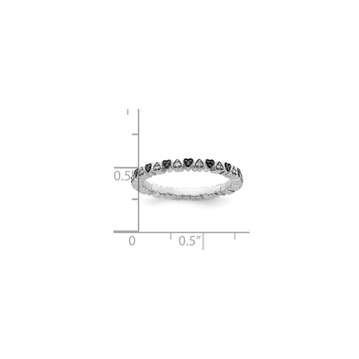 1/8 carat Banne de bande de coeur en diamant noir et blanc en argent sterling