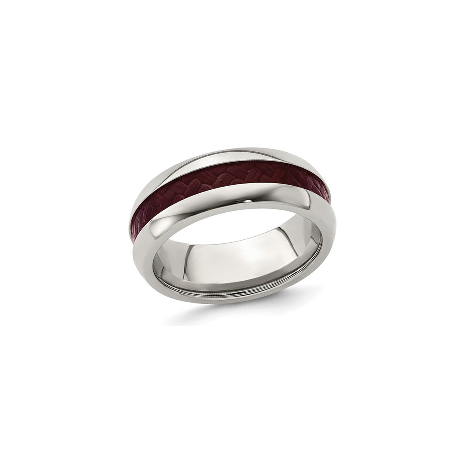 Bague de bande de mariage en fibre de carbone rouge en acier inoxydable pour hommes