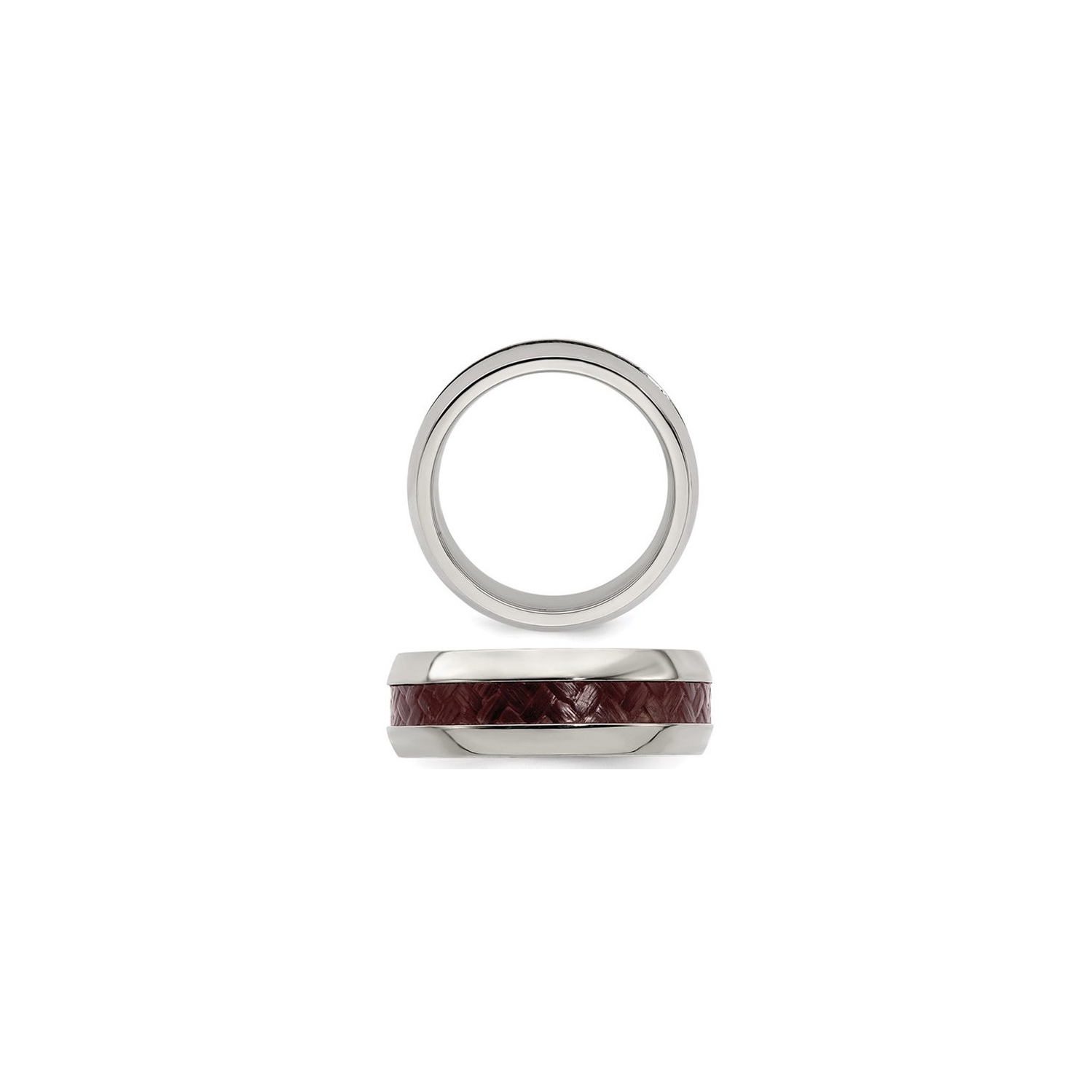 Bague de bande de mariage en fibre de carbone rouge en acier inoxydable pour hommes