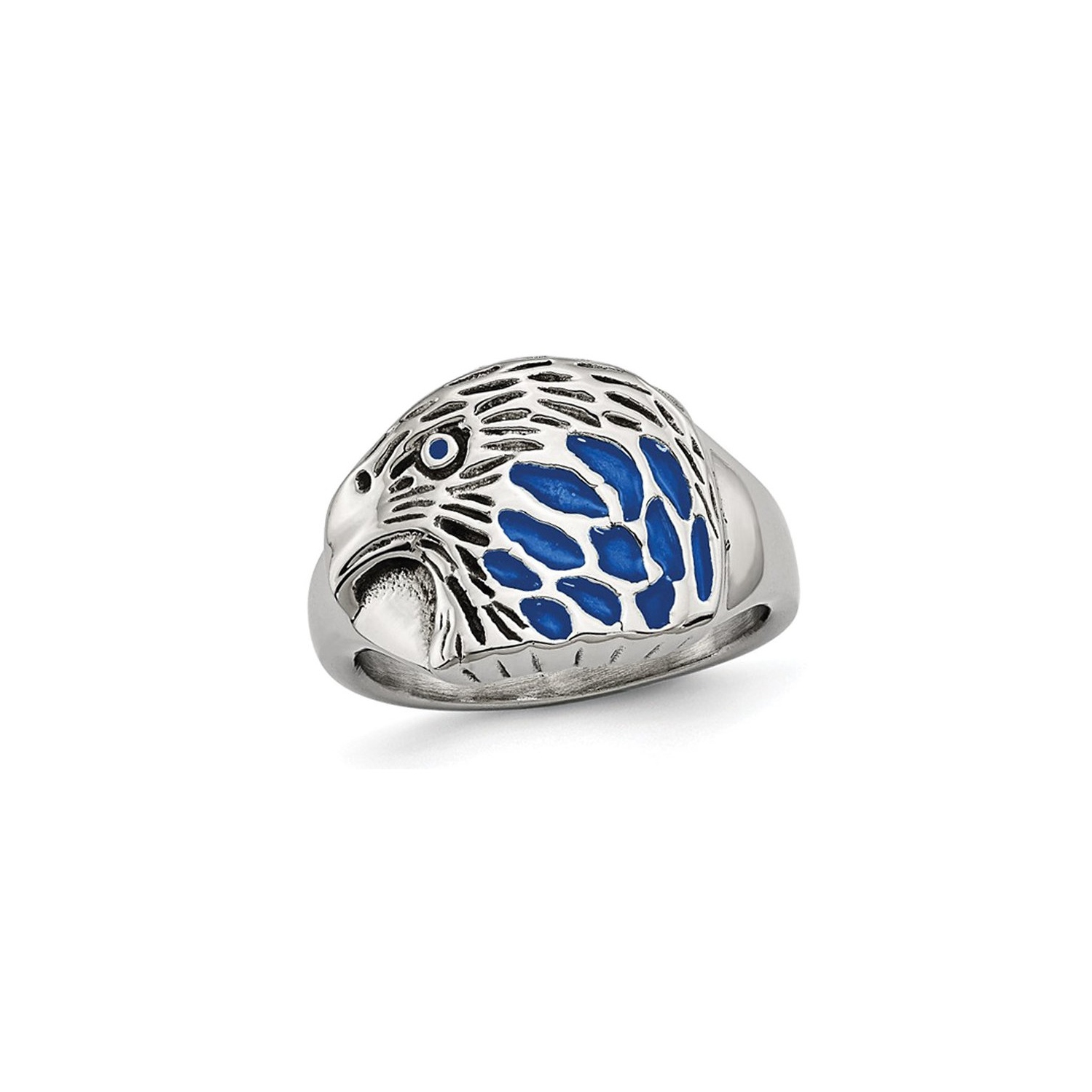 Mens Textured Blue Enamel Eagle Ring in Stainless Steel