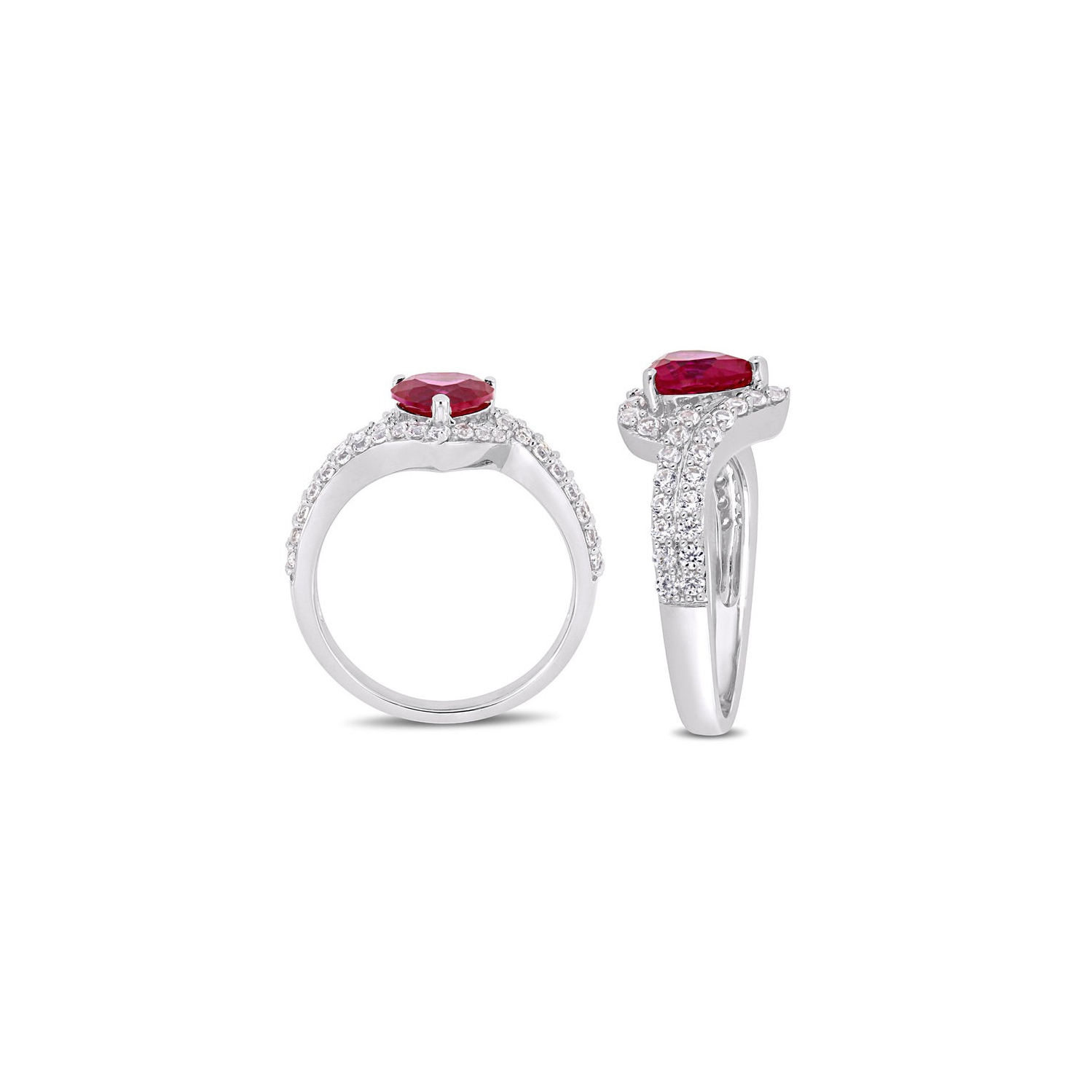 2,49 Carat Bague en saphir Ruby et blanc cr???? en laboratoire en argent sterling