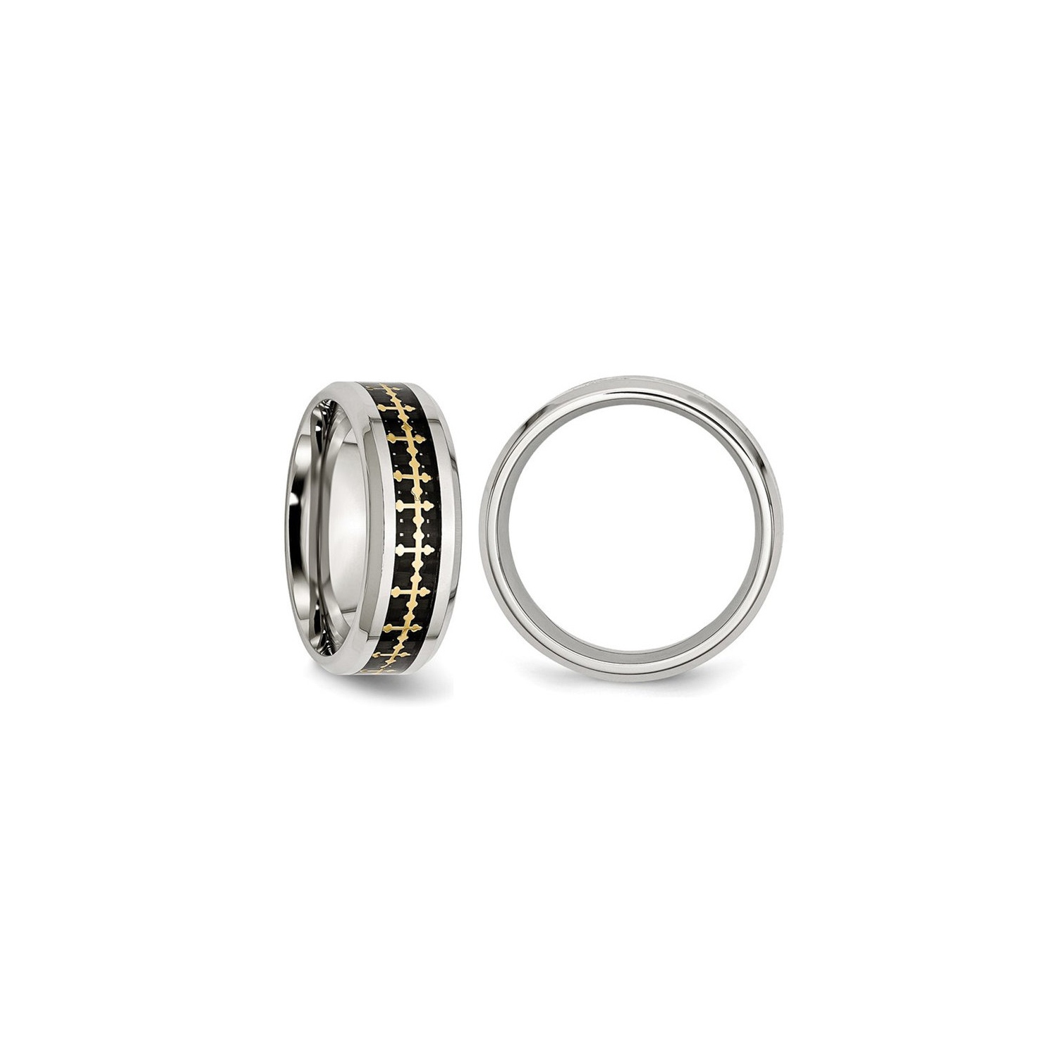 Mens Stainless Steel Carbon Fiber Inlay Cross Band Ring