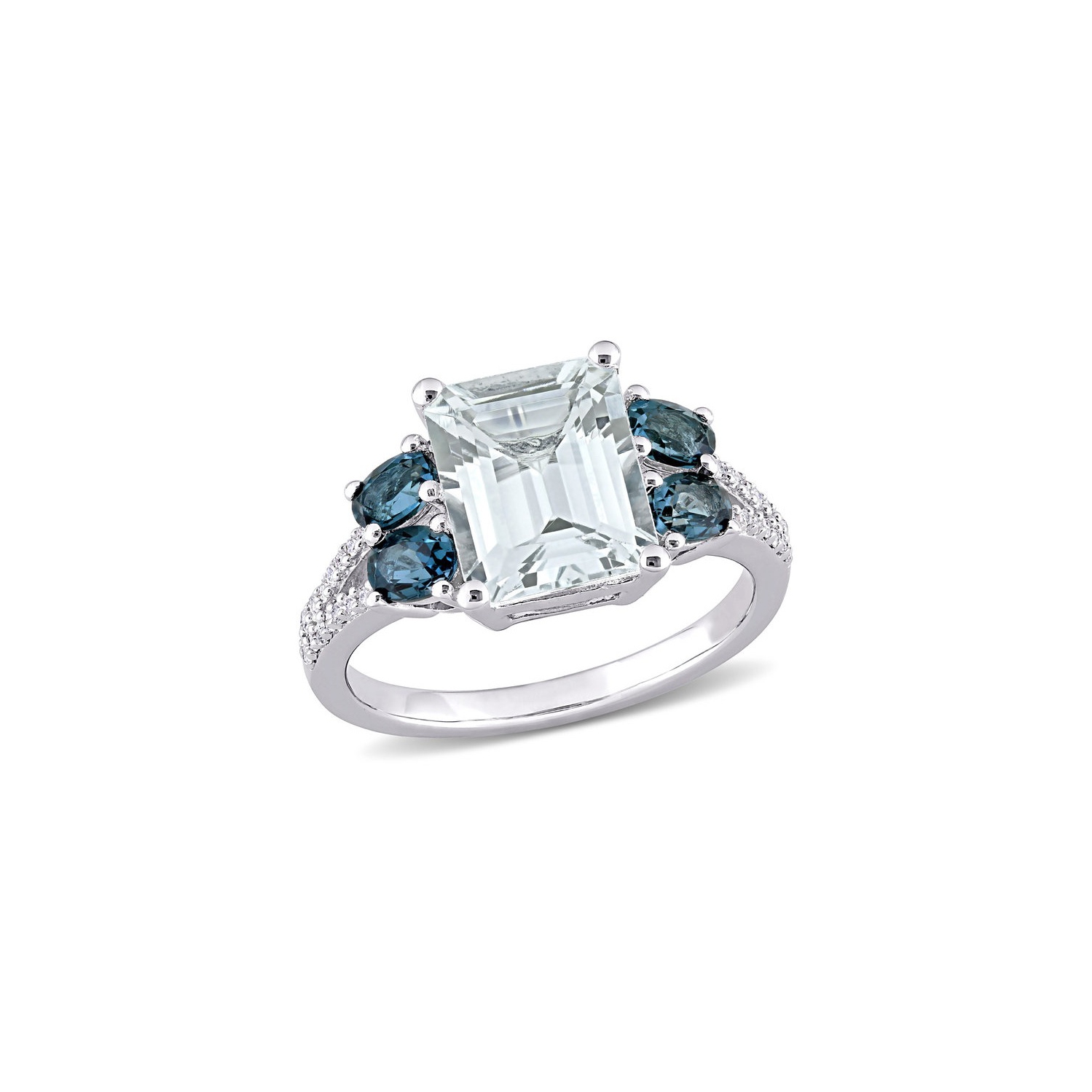 4,00 Carat Aquamarine et anneau de topaze bleu londonien en argent sterling avec des diamants
