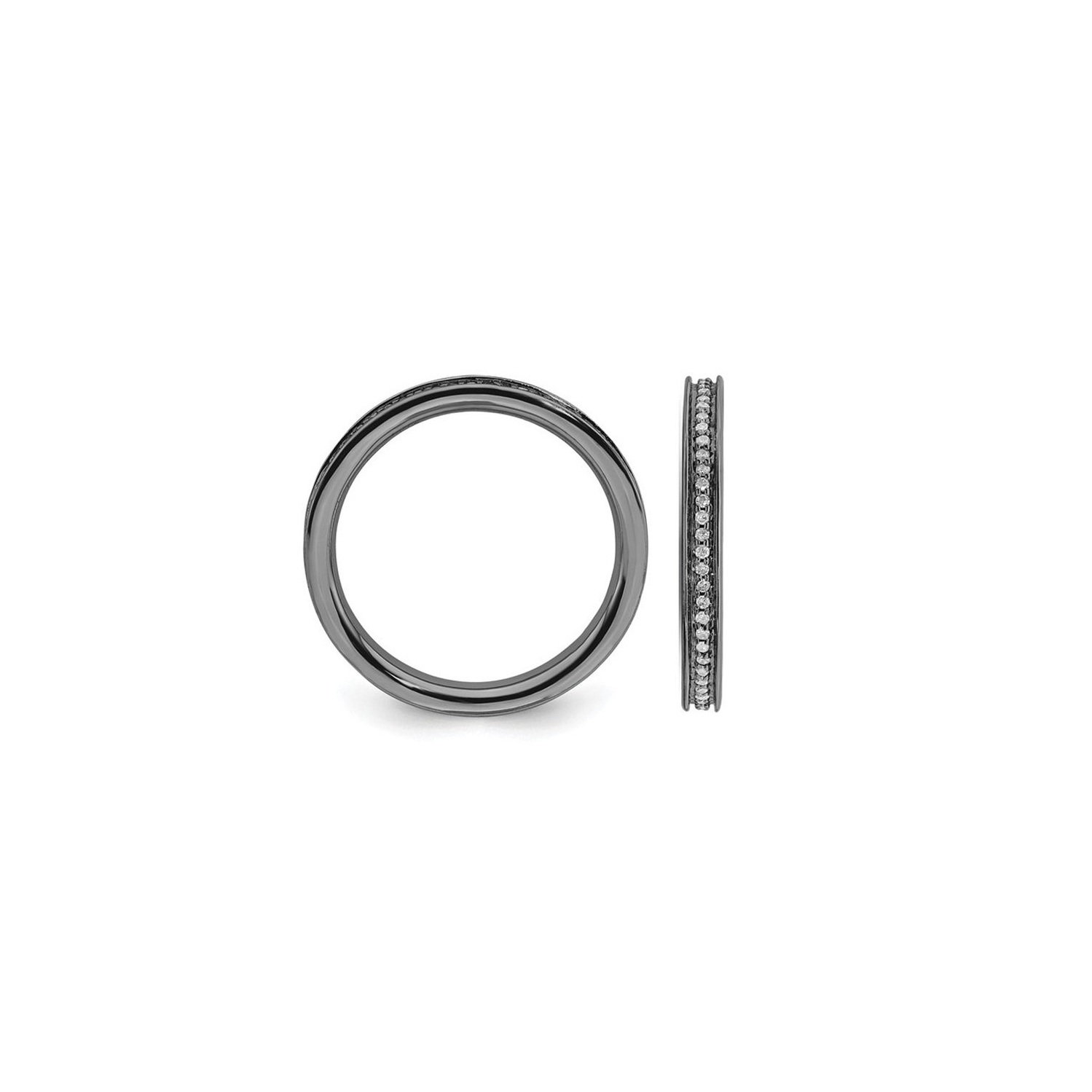 Anneau de bande de diamant 1/5 carat en argent sterling noir plaqu?? noir