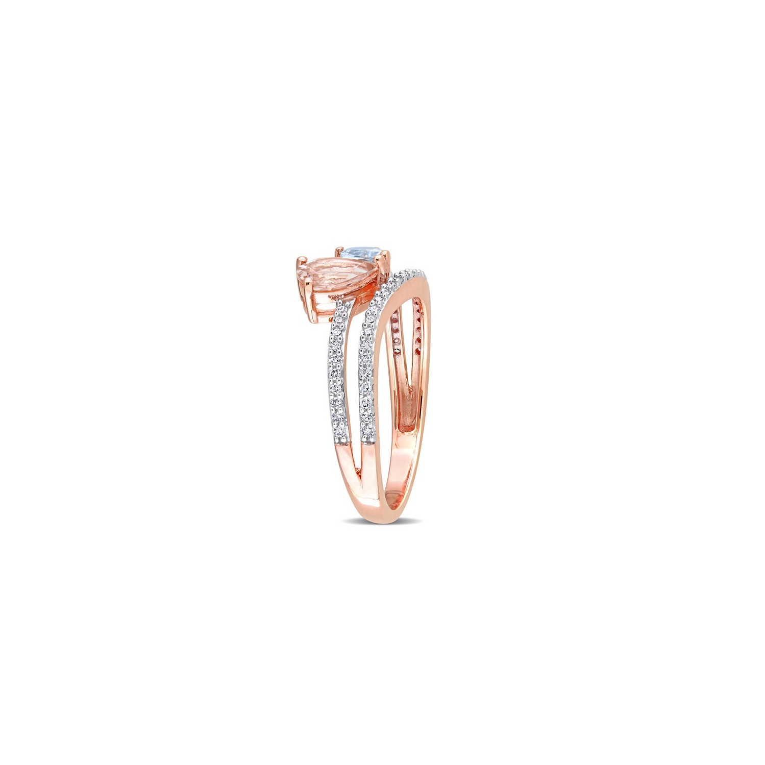 1.15 CARAT Bague Morganite et Aquamarine en or rose 10k avec diamants