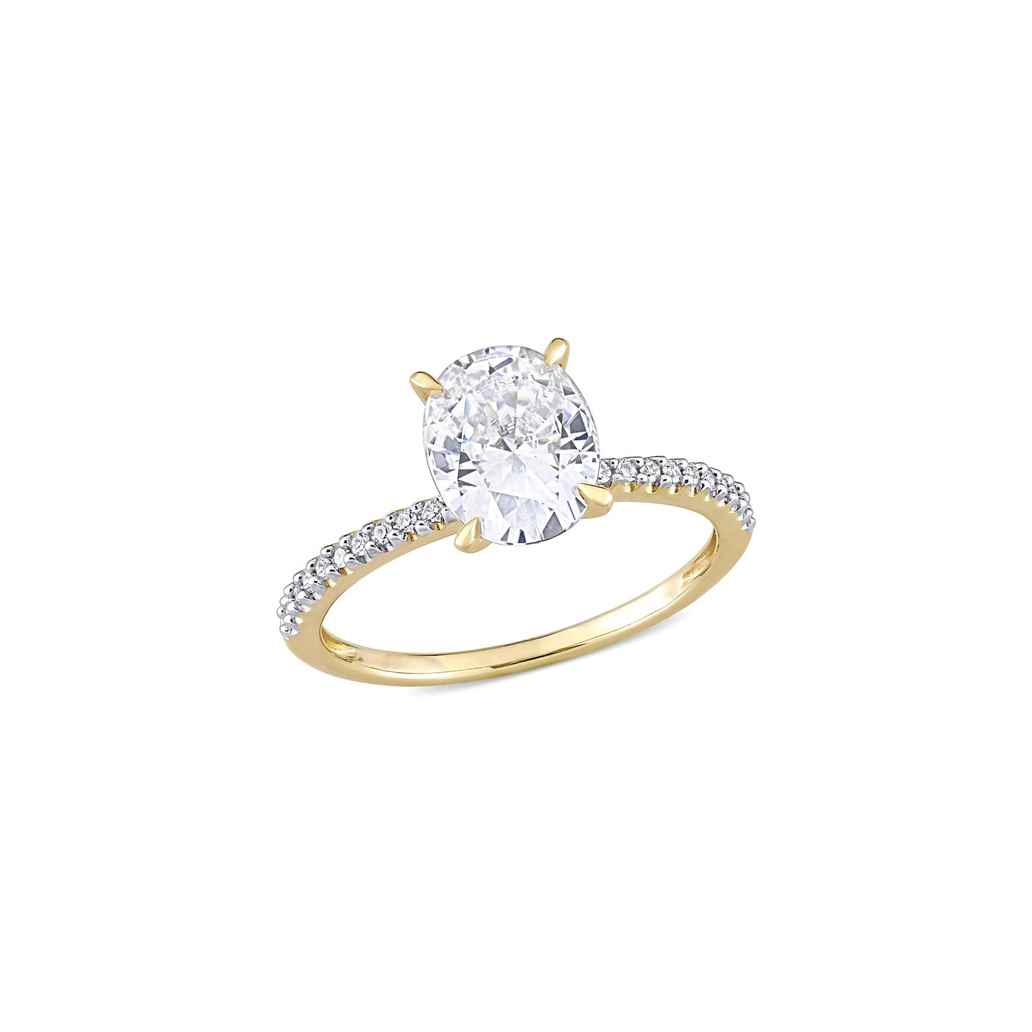 2.00 Carat Lab-Created Oval Moissanite Solitaire Engagement Ring 14K Yellow Gold with Diamonds