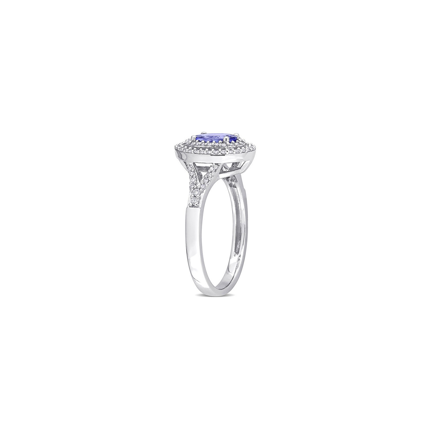 3/4 carat Tanzanite Double Halo Anneau en or blanc 10k avec diamants