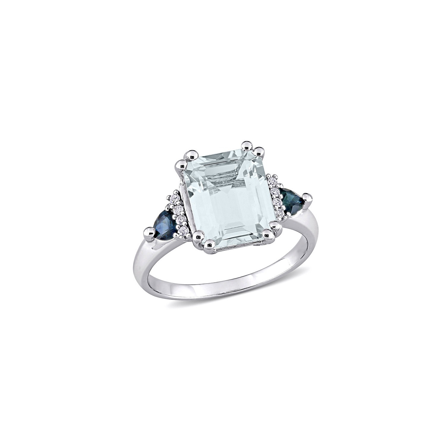 3 1/3 carat Aquamarine et saphir bleu en argent sterling avec des diamants d'accent