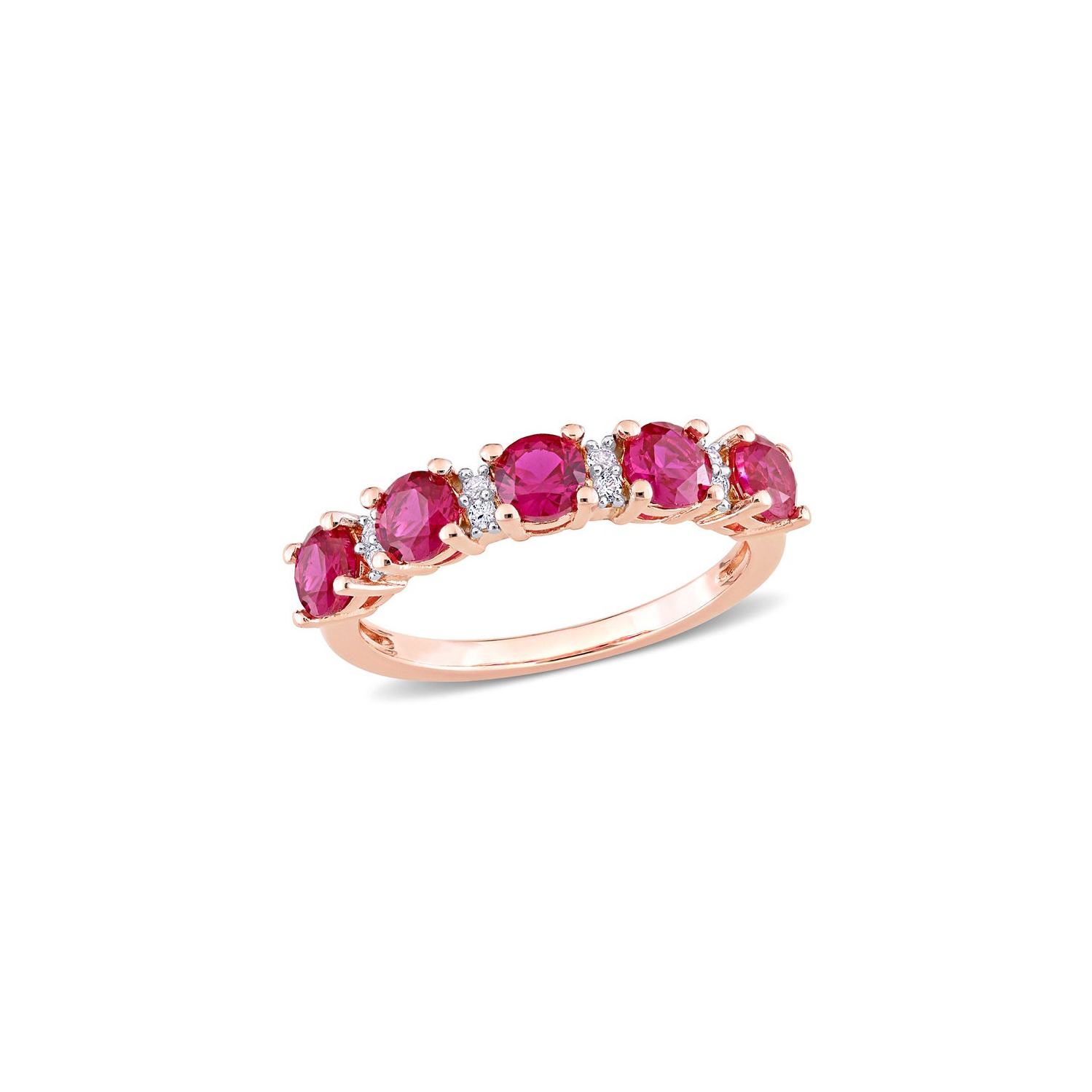 1.62 Carat Lab-Created Ruby and White Sapphire Ring Band in Rose Plated Sterling Silver