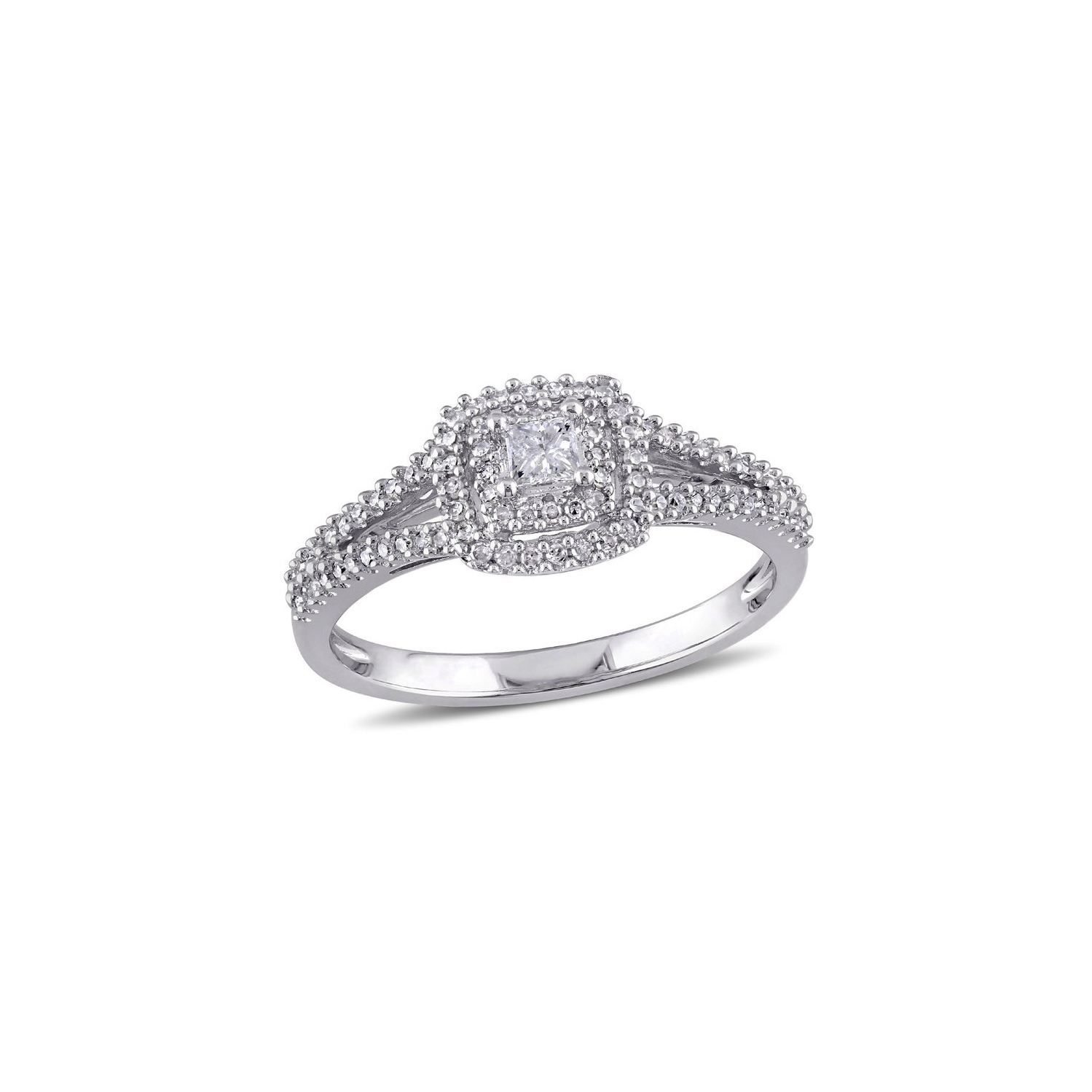 3/8 Carat Princess Diamond Halo Ring in Sterling Silver