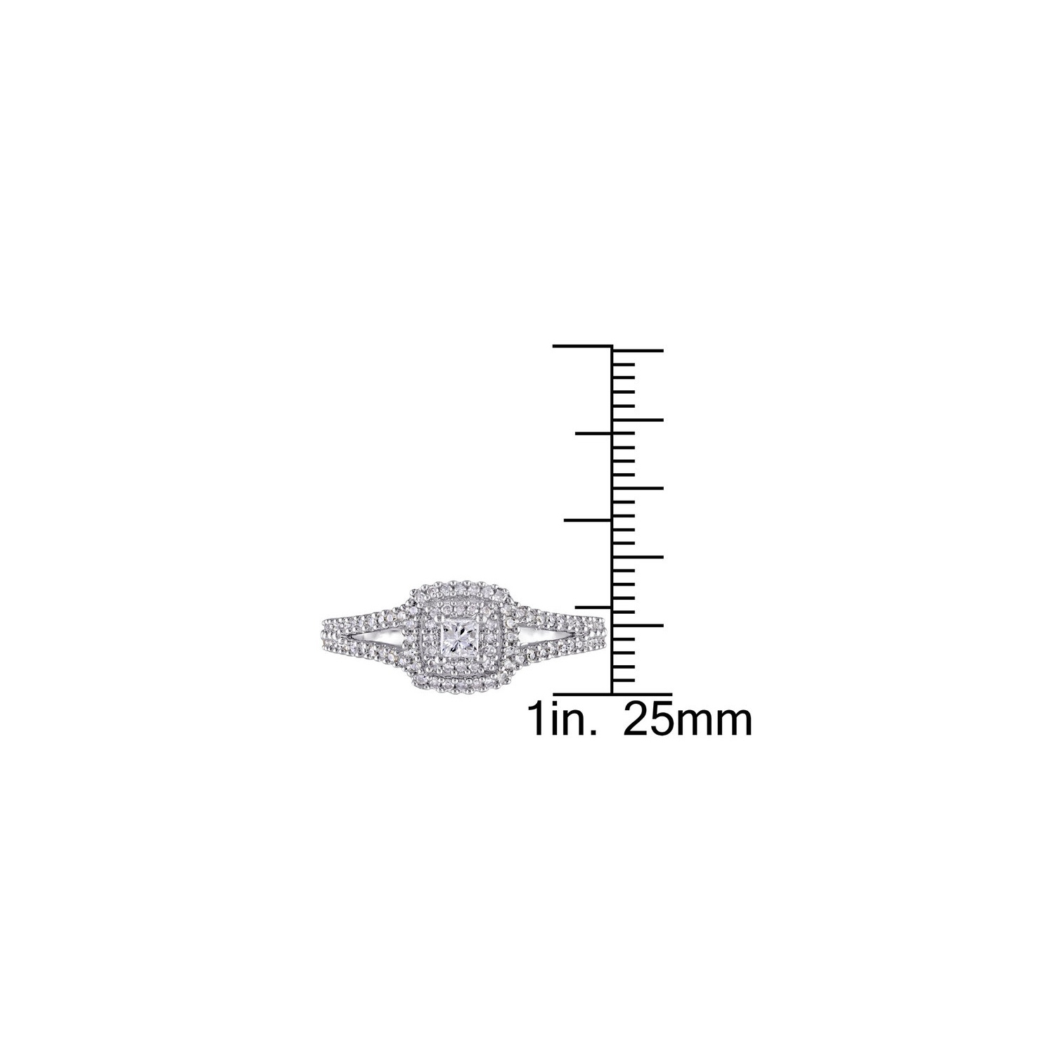 3/8 Carat Princess Diamond Halo Ring in Sterling Silver