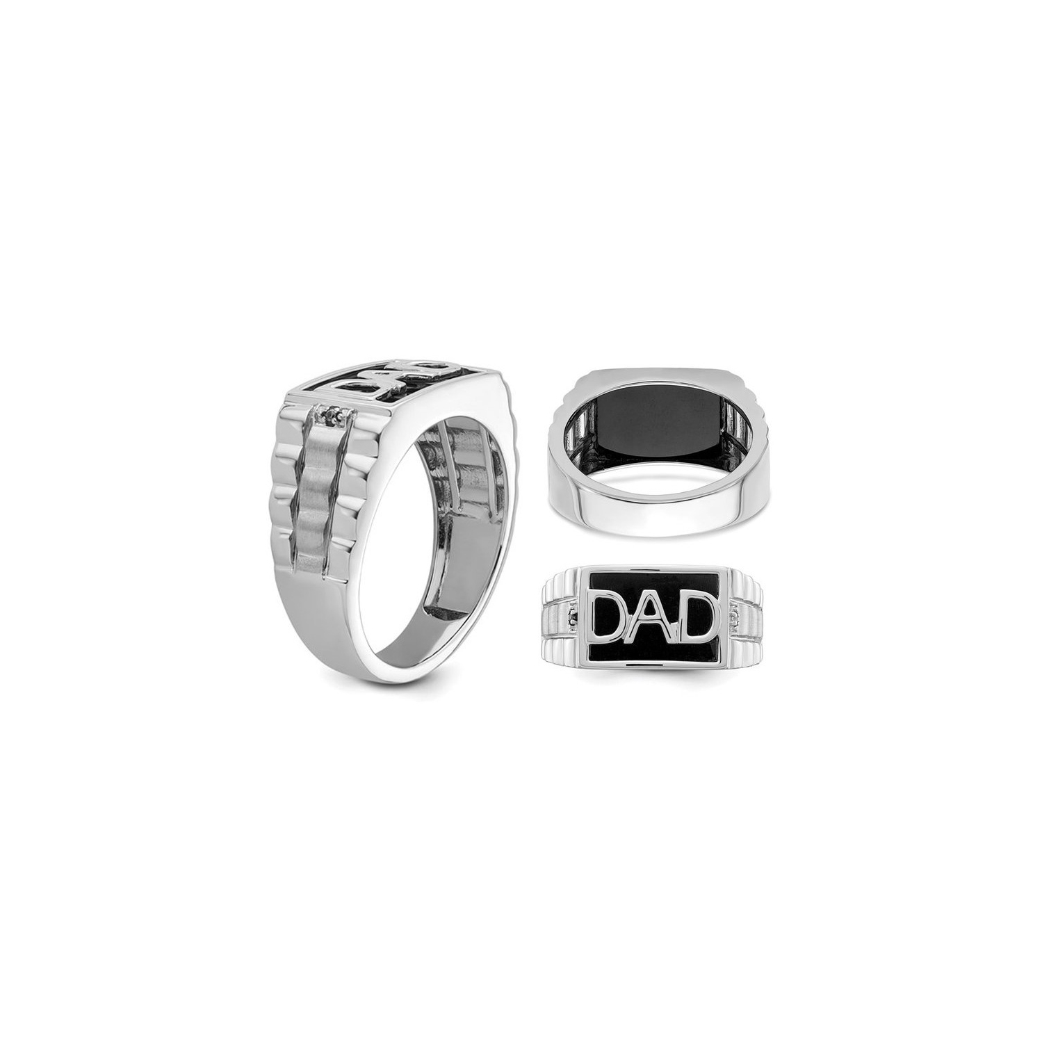 MENS 2,25 carat Anneau de papa noire en or 14k en or blanc