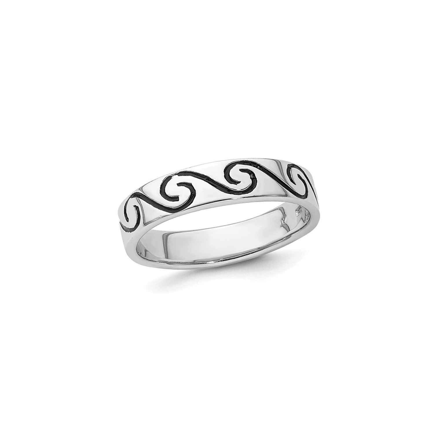 Sterling Silver Antiqued Wave Design Band Ring