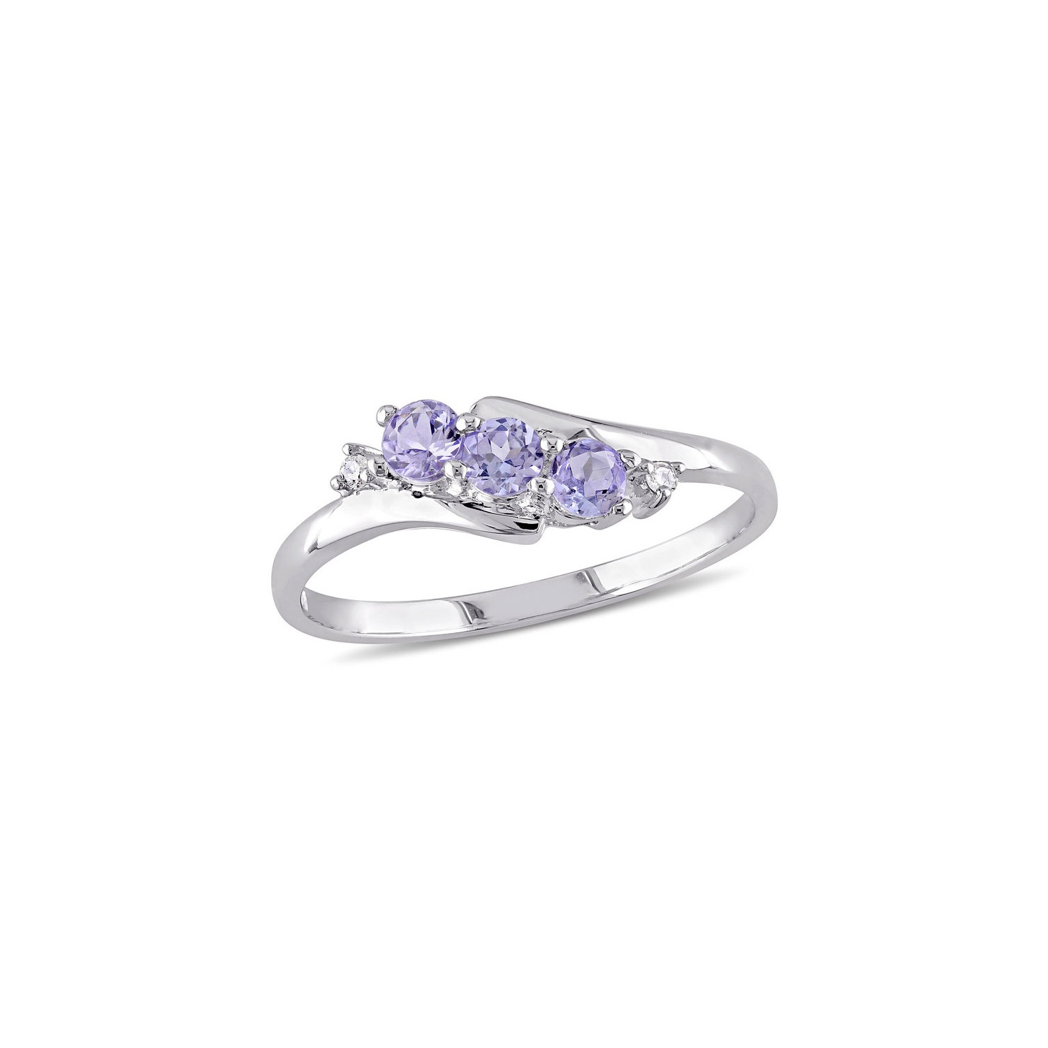 1/3 Carat Tanzanite Three Stone Anniversary Ring Band in 10K White Gold