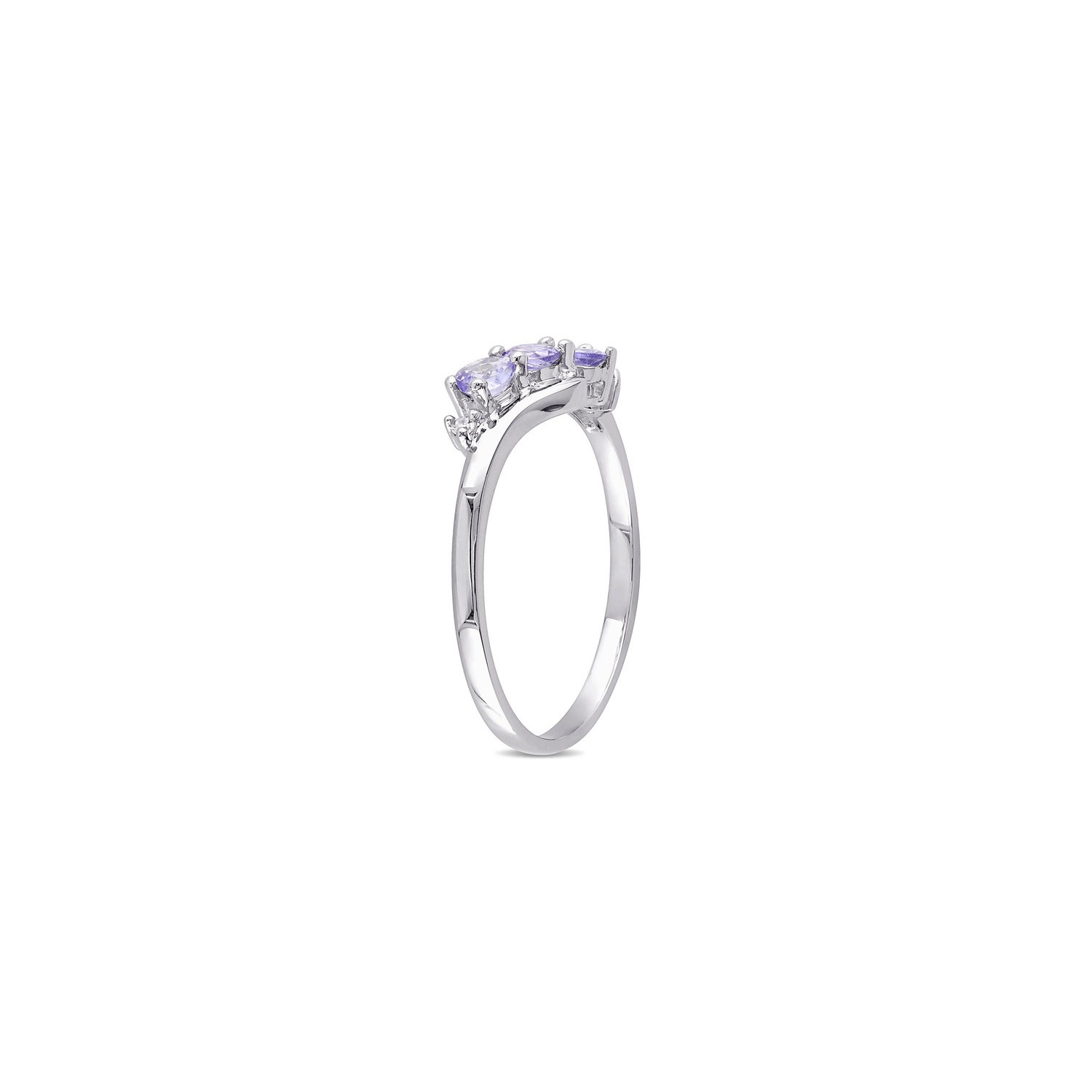 1/3 Carat Tanzanite Three Stone Anniversary Ring Band in 10K White Gold