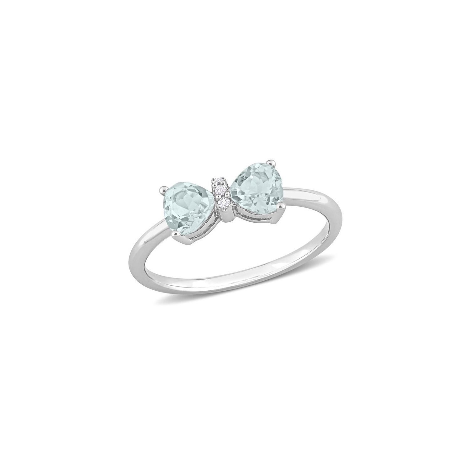 3/4 Carat Aquamarine Heart Bow Ring in 10K White Gold