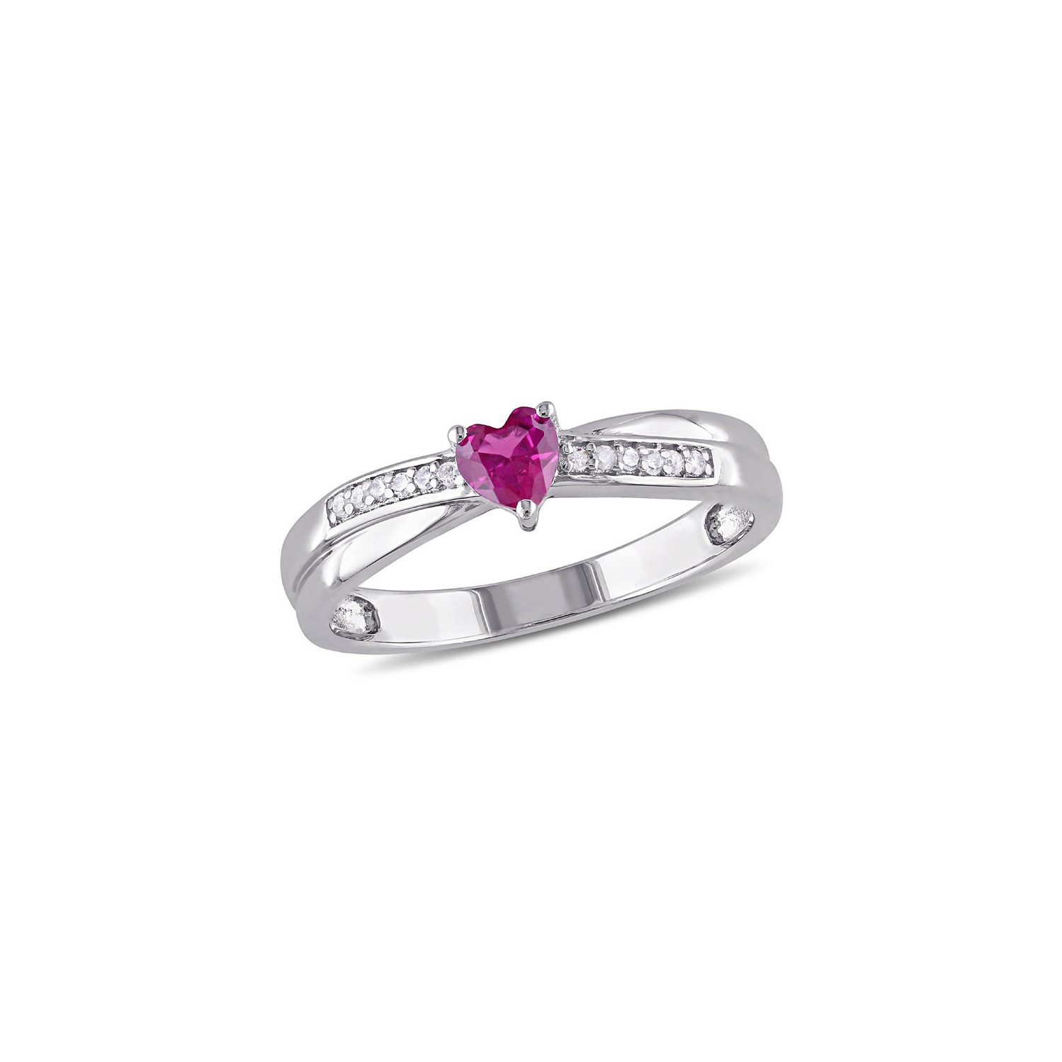 1/3 Carat Lab-Created Ruby Heart Ring in Sterling Silver with Accent Diamonds