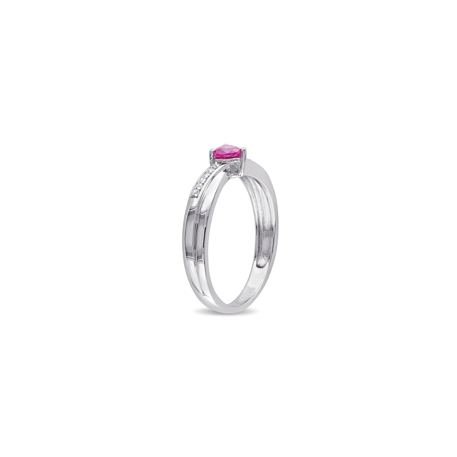 1/3 Carat Lab-Created Ruby Heart Ring in Sterling Silver with Accent Diamonds