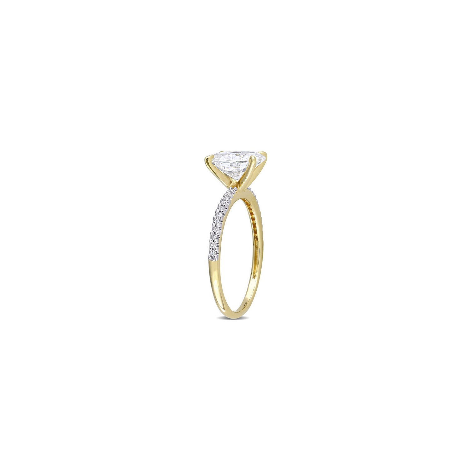 2.00 Carat Created Moissanite Ovale Moissanite Solitaire Bague de fiançailles 14K Jaune Or avec diamants