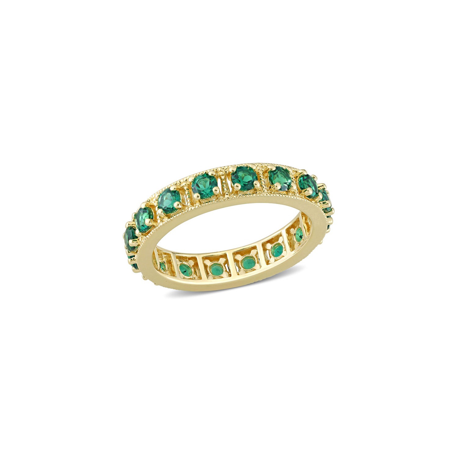 1.44 Carat Lab-Created Emerald Eternity Band Ring in Yellow Plated Sterling Silver