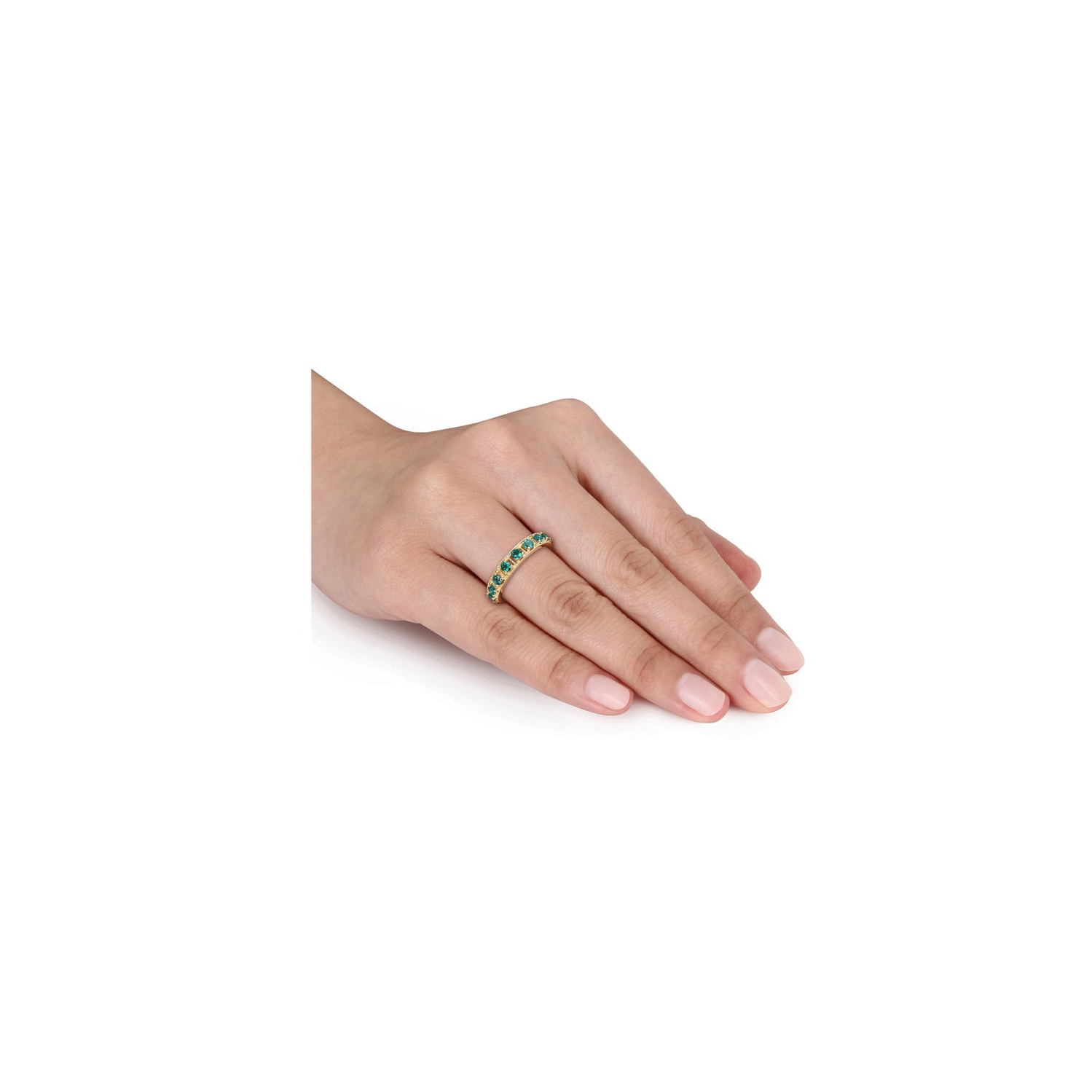 1.44 Carat Lab-Created Emerald Eternity Band Ring in Yellow Plated Sterling Silver