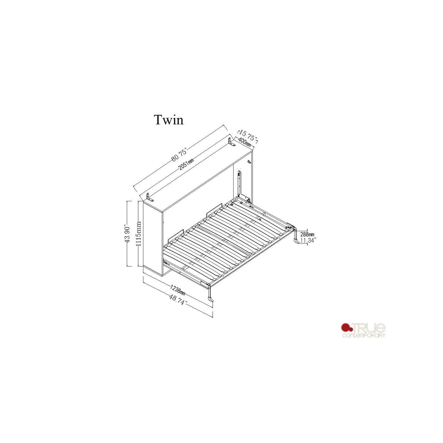 True Contemporary Heidi II Brown Horizontal Murphy Wall Pull Down Bed