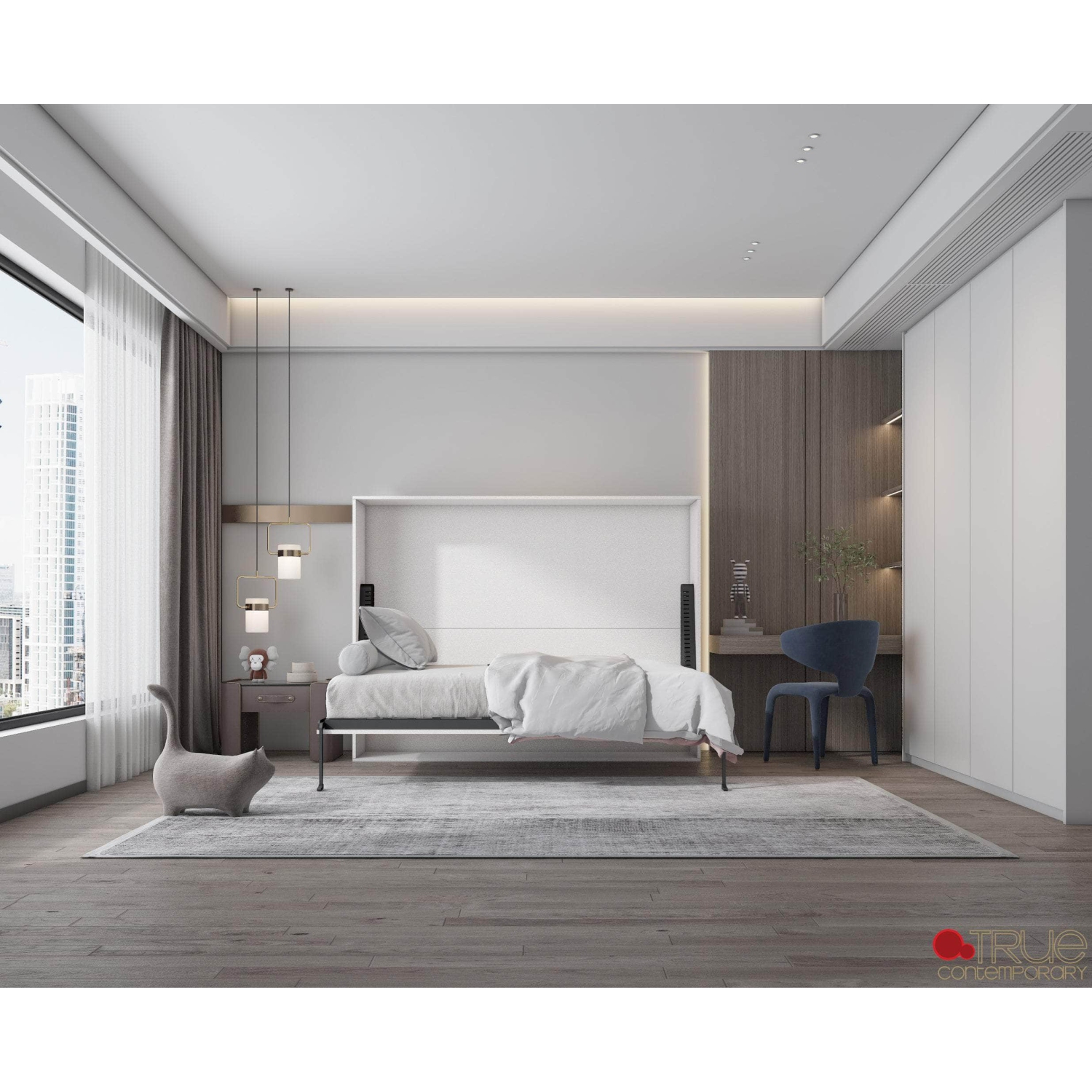 True Contemporary Heidi II White Horizontal Murphy Wall Pull Down Bed