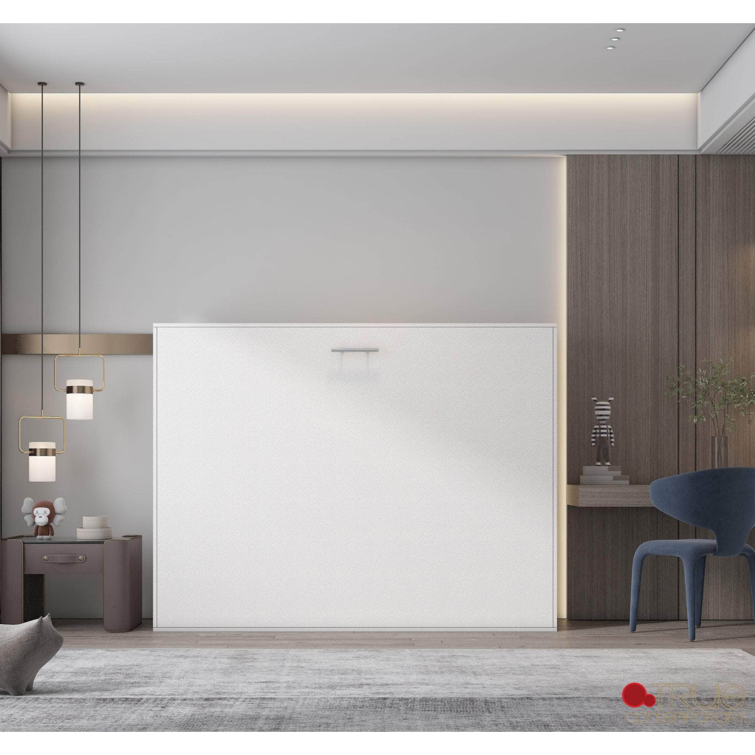 True Contemporary Heidi II White Horizontal Murphy Wall Pull Down Bed