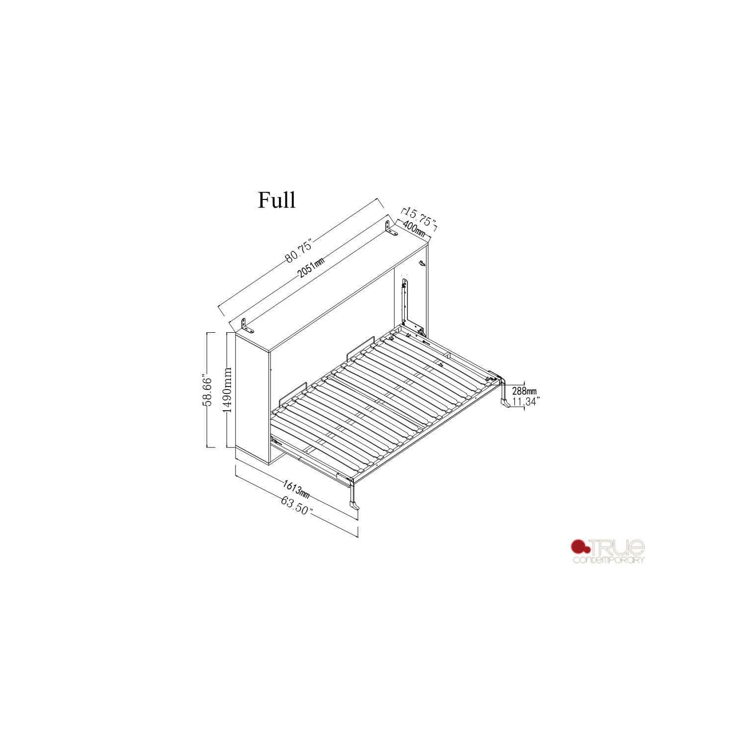 True Contemporary Heidi II White Horizontal Murphy Wall Pull Down Bed