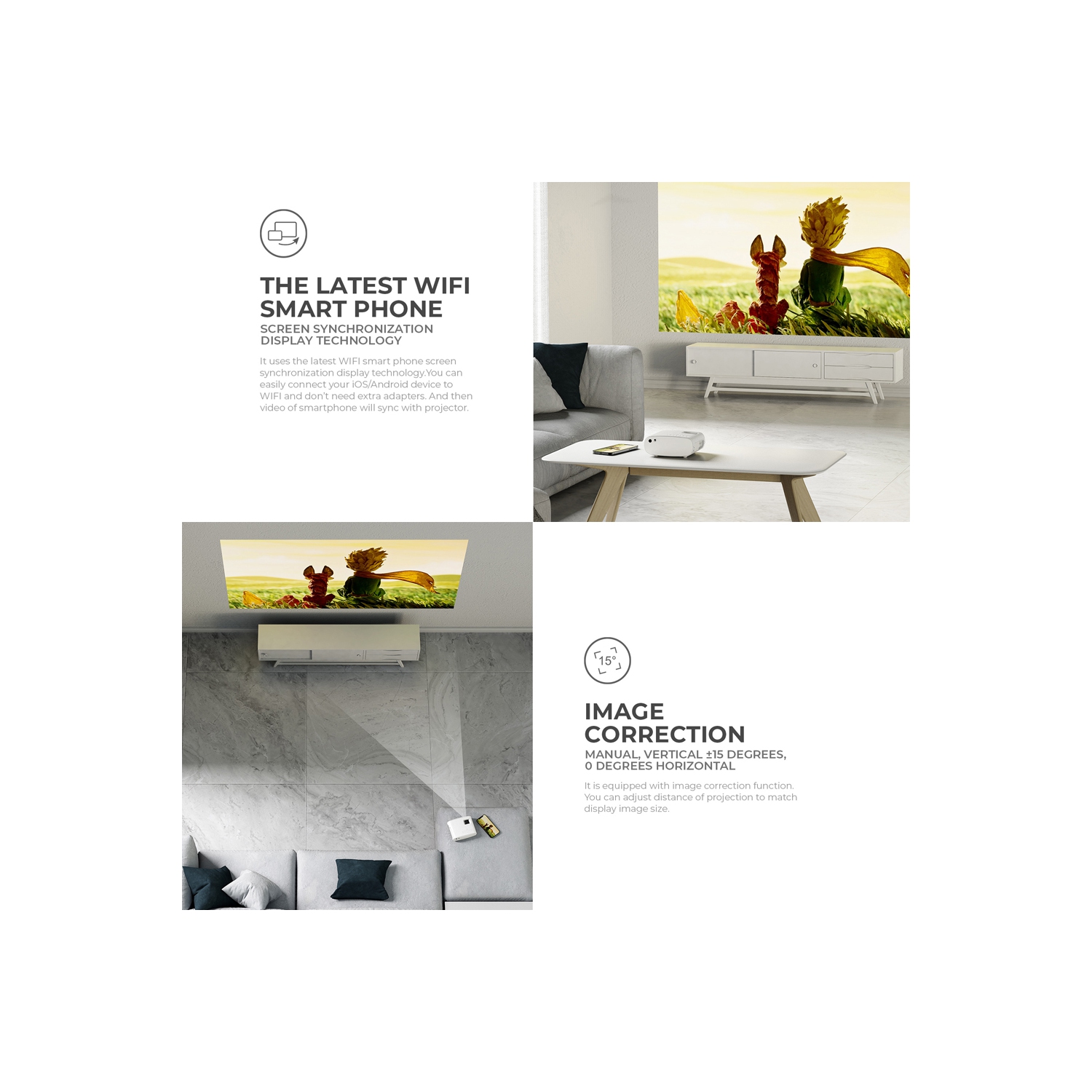 Havit Mini Projector, 1280x720P, Support 1080P, WiFi, Bluetooth, 110 ANSI Lumens, Build-in HiFi Stereo speaker_Black