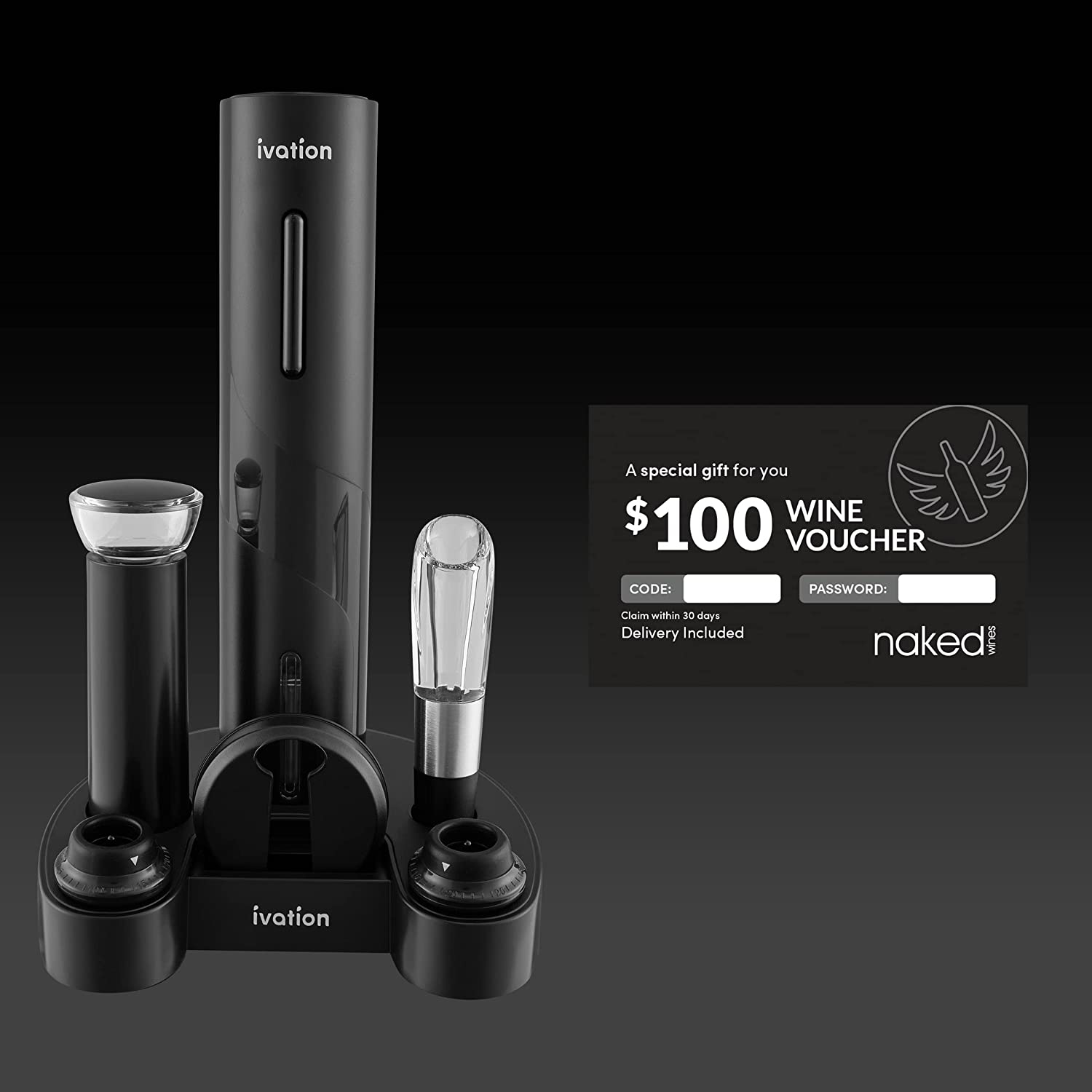 Ivation Electric Wine Opener,7-Piece Wine Gift Set, Electric Bottle Opener, Wine Aerator Pourer