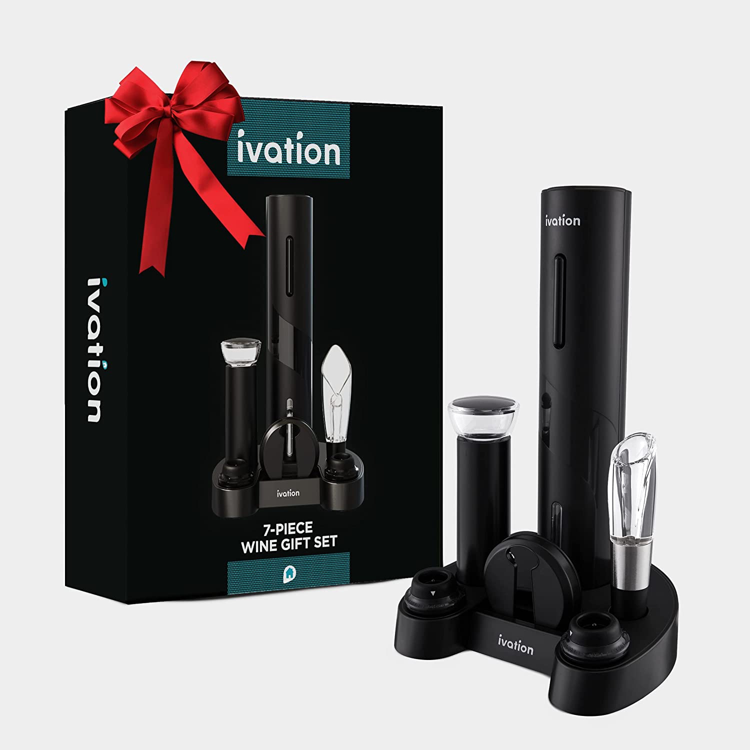 Ivation Electric Wine Opener,7-Piece Wine Gift Set, Electric Bottle Opener, Wine Aerator Pourer