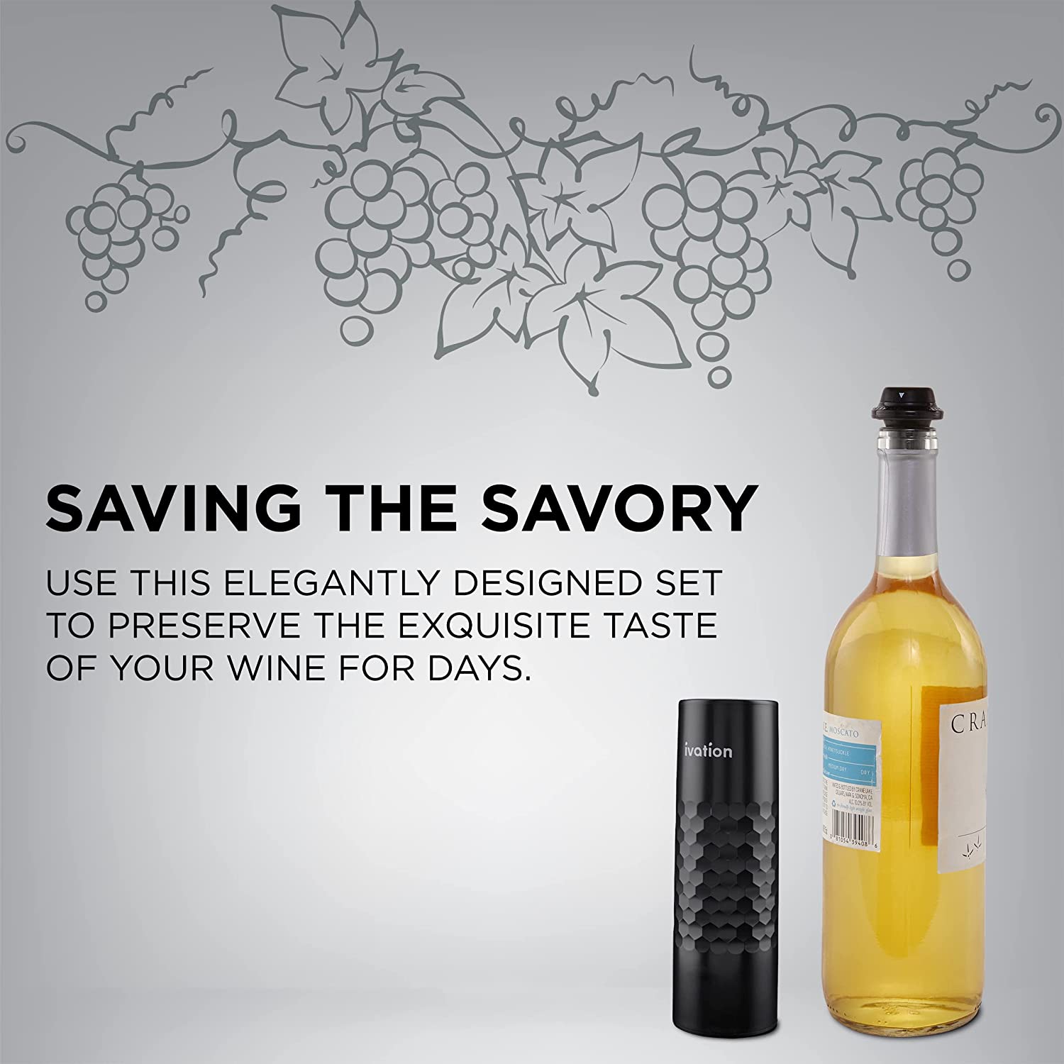 Ivation - Rechargeable Wine Pump with 4 Wine Bottle Stoppers / Wine Bottle Sealer