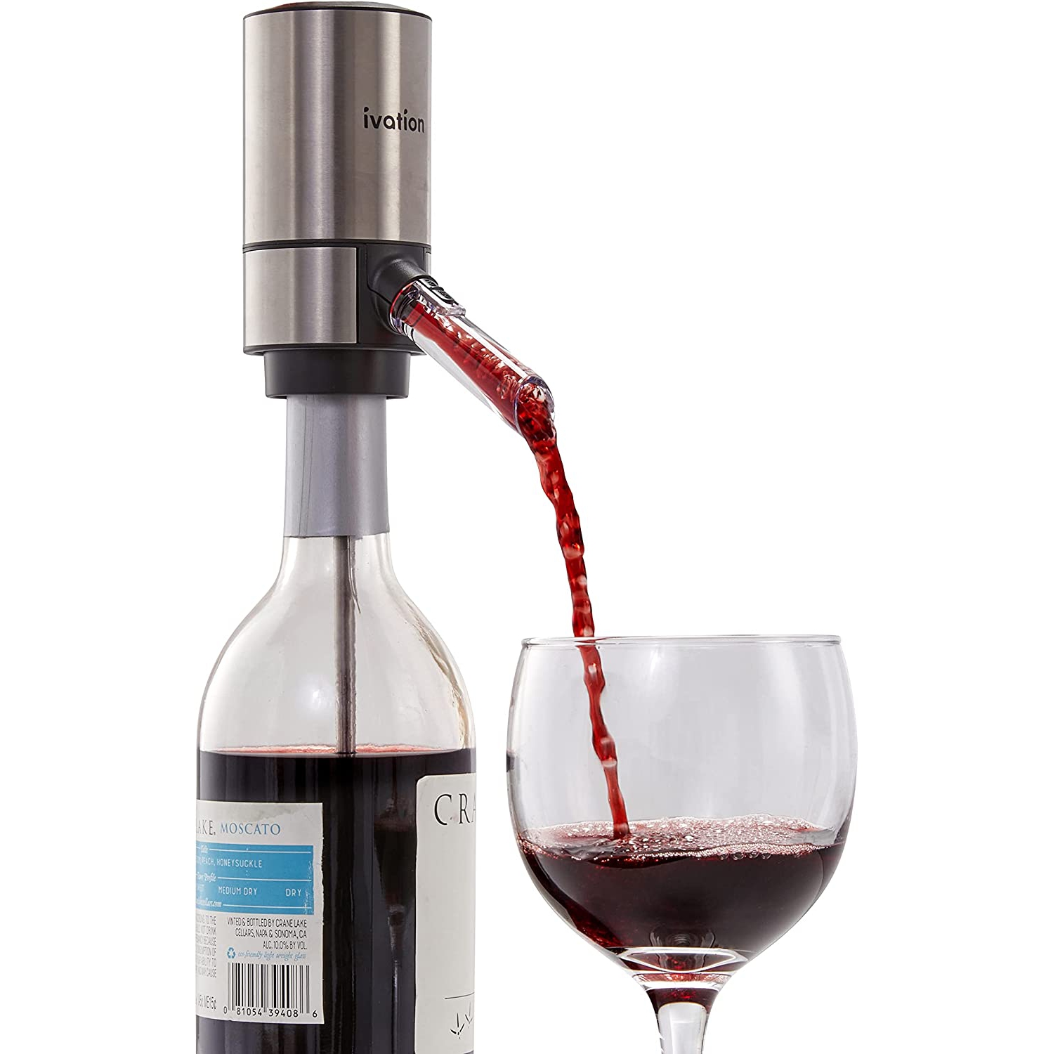 Ivation Wine Aerator and Dispenser Spout, Stainless Steel Electric Wine Pourer and Stopper