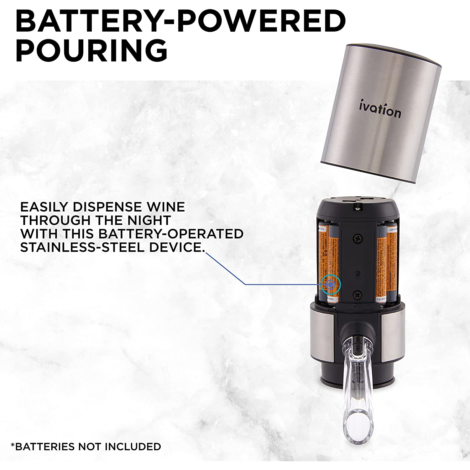 Ivation Wine Aerator and Dispenser Spout, Stainless Steel Electric Wine Pourer and Stopper