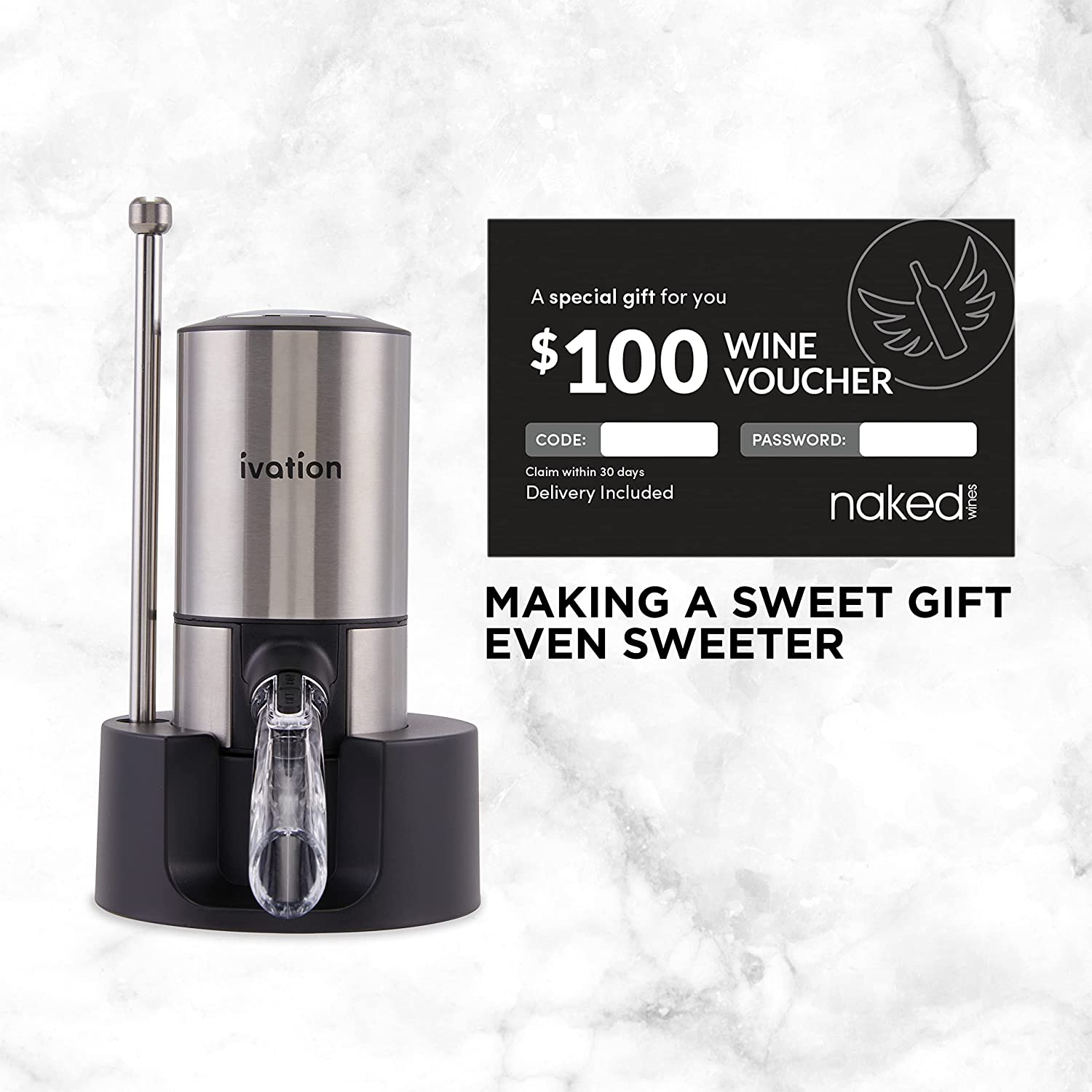 Ivation Wine Aerator and Dispenser Spout, Stainless Steel Electric Wine Pourer and Stopper