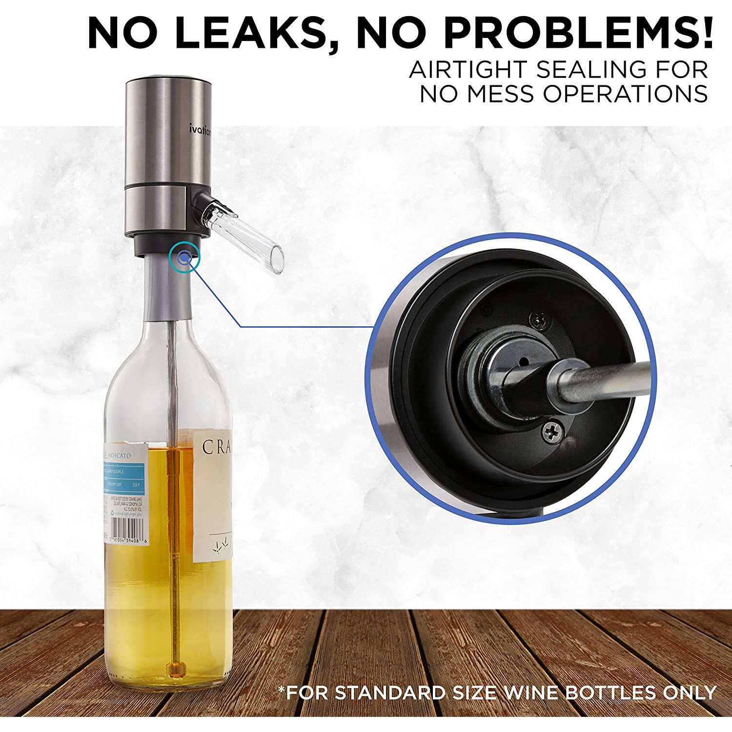 Ivation Wine Aerator and Dispenser Spout, Stainless Steel Electric Wine Pourer and Stopper