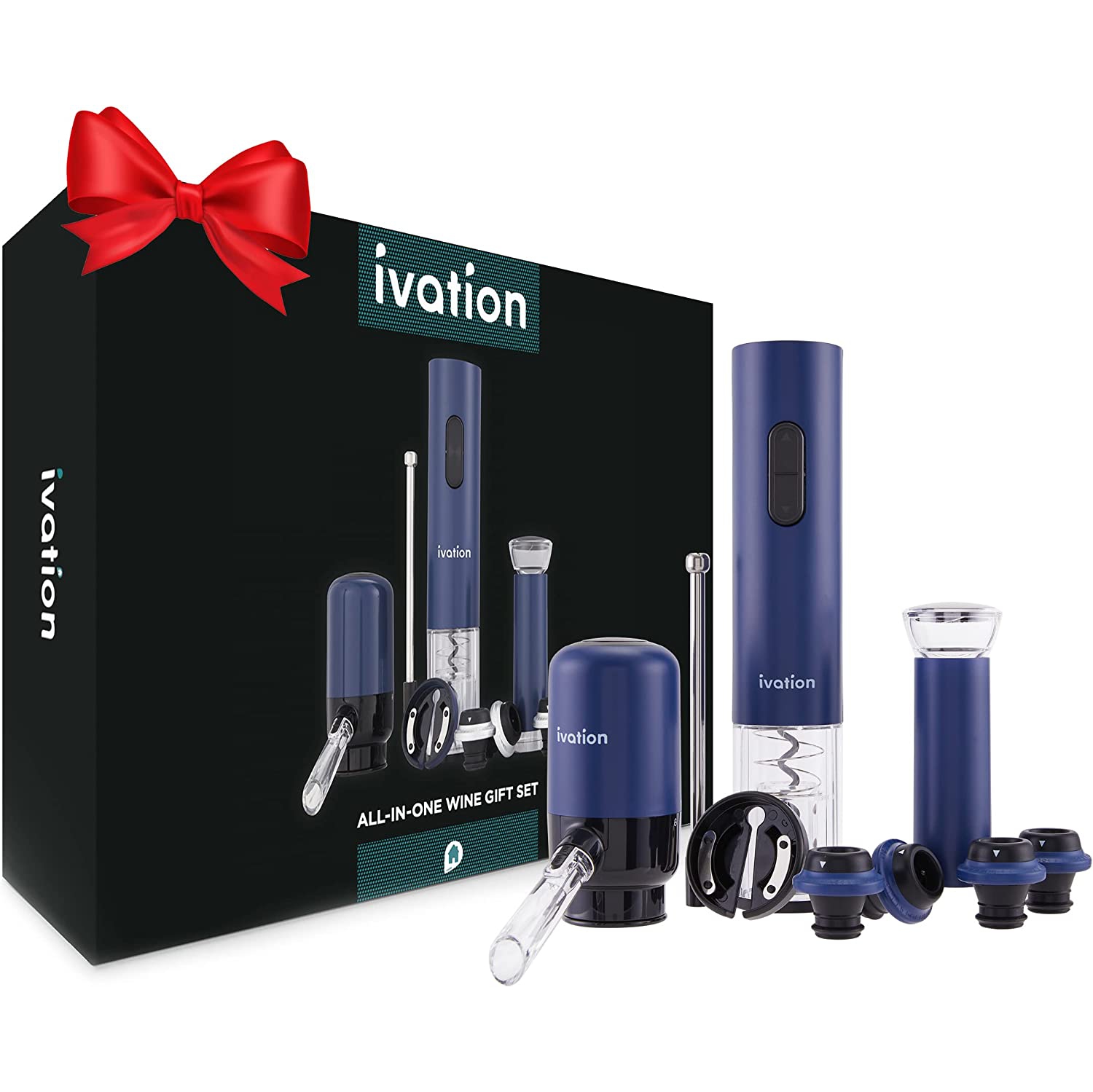 Ivation Electric Wine Opener, 7-Piece Wine Gift Set, Electric Bottle Opener, Wine Aerator Pourer