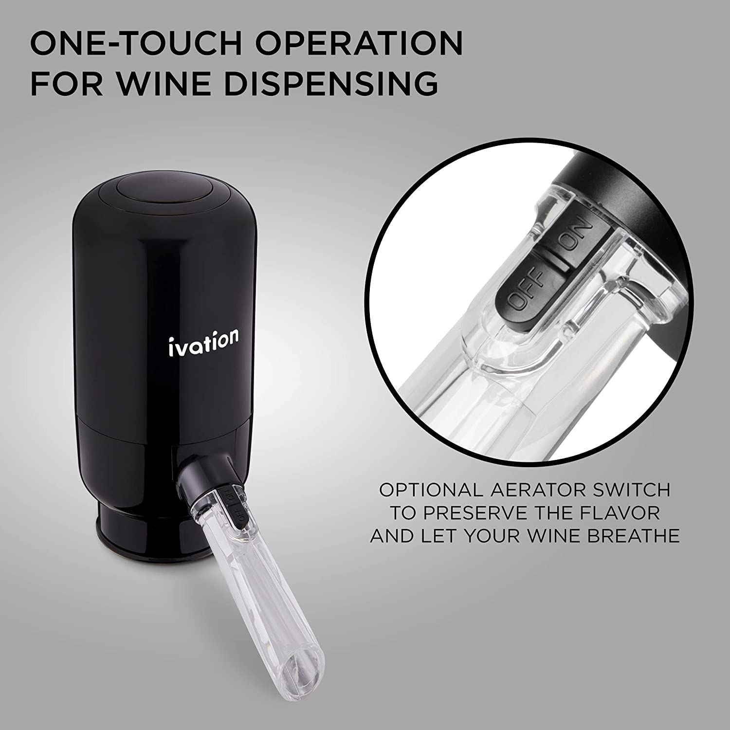 Ivation Wine Aerator and Dispenser Spout, Electric Wine Pourer & Stopper w/Automatic Button Dispenser