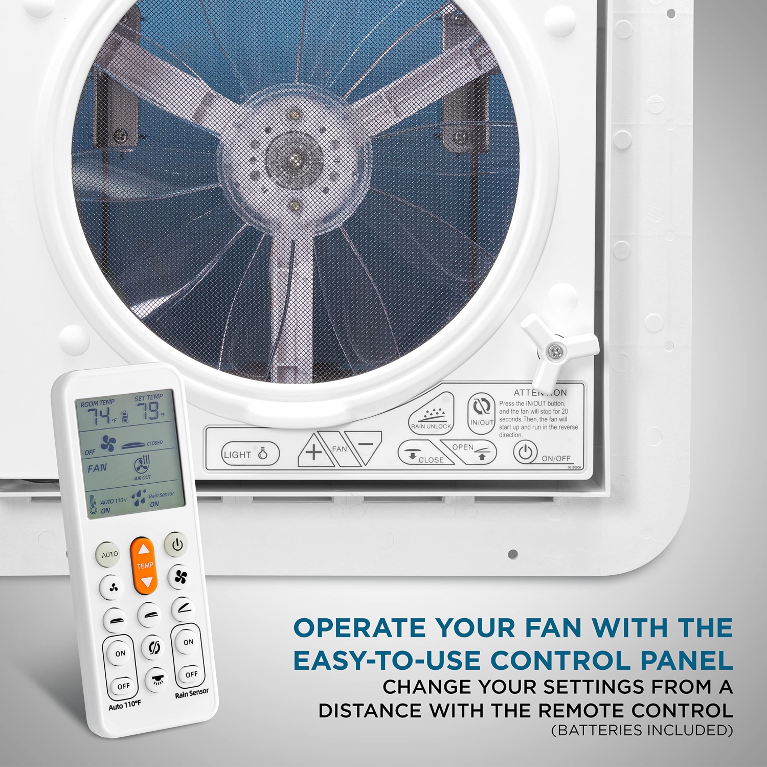 Hike Crew 11” RV Roof Vent Fan, 12V 10-Speed RV Vent Fan with LED Light and Remote, Smoked Lid