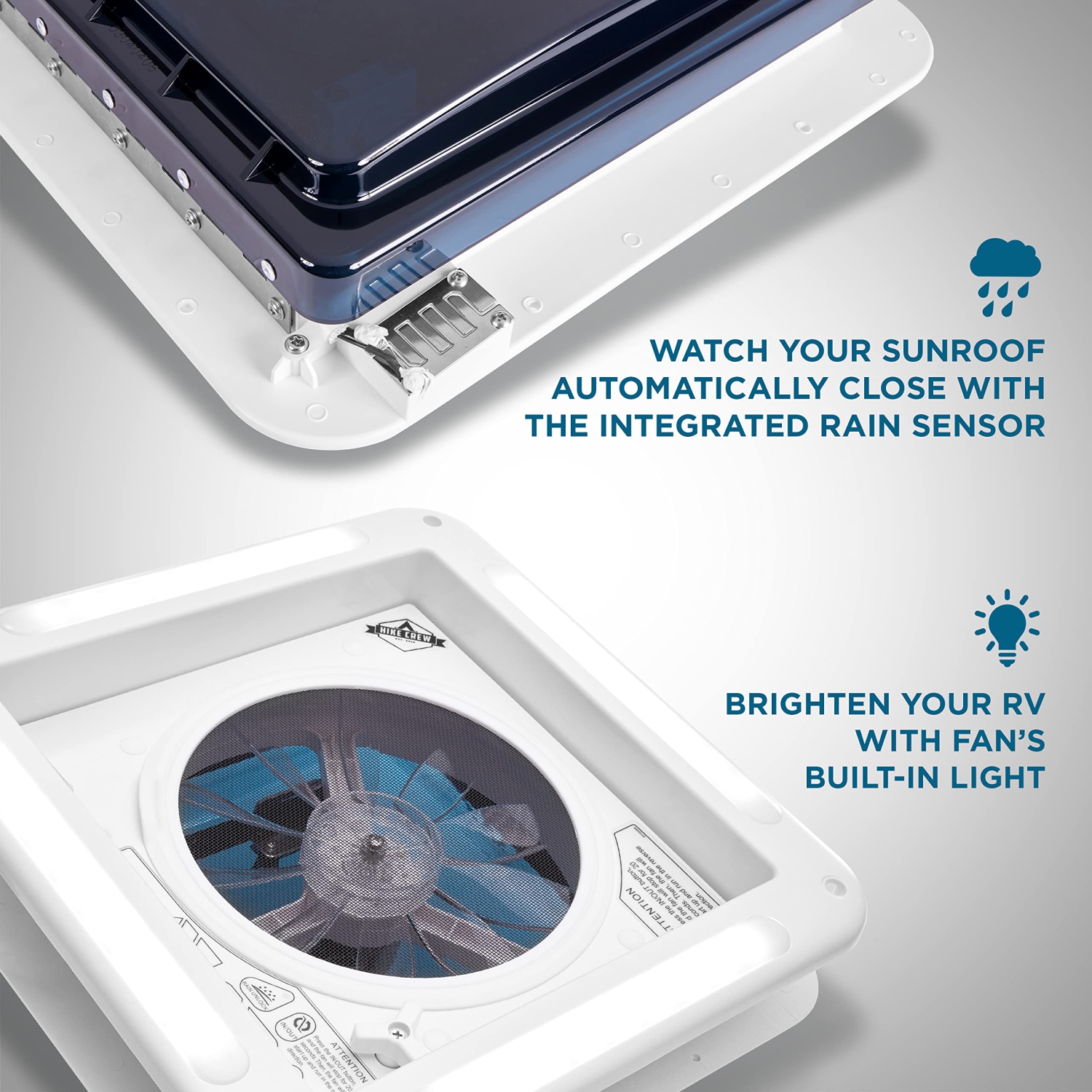 Hike Crew 11” RV Roof Vent Fan, 12V 10-Speed RV Vent Fan with LED Light and Remote, Smoked Lid