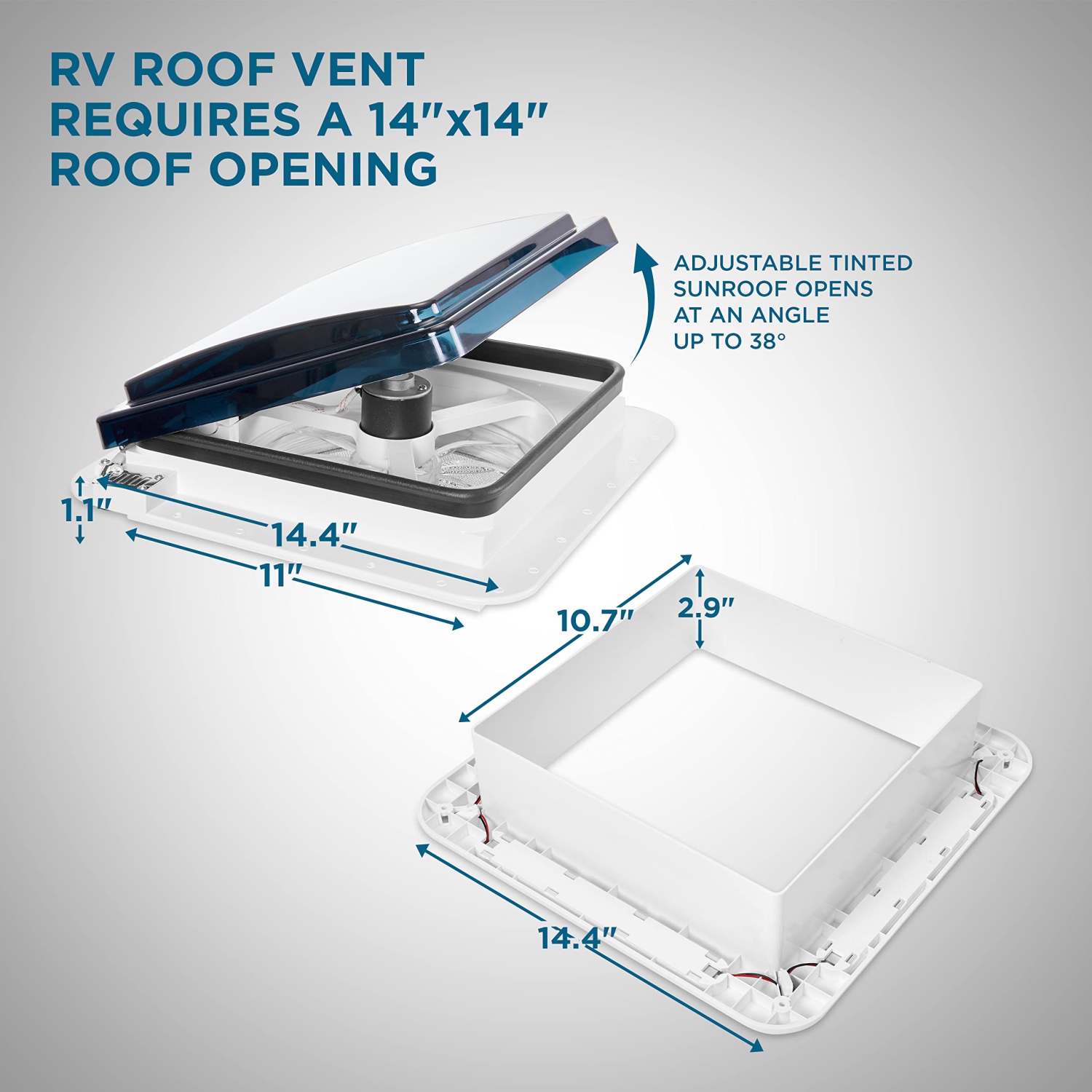 Hike Crew 11” RV Roof Vent Fan, 12V 10-Speed RV Vent Fan with LED Light and Remote, Smoked Lid