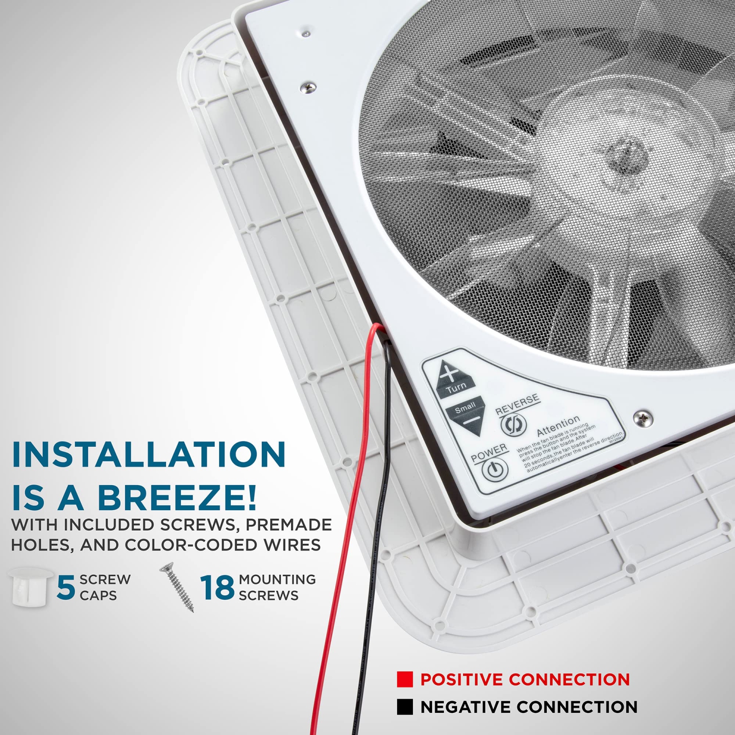 Ventilateur de toit de VR 14 po avec éclairage DEL de randonnée Crew, ventilateur manuel de 6 vitesses de 12 V pour VR, couvercle blanc