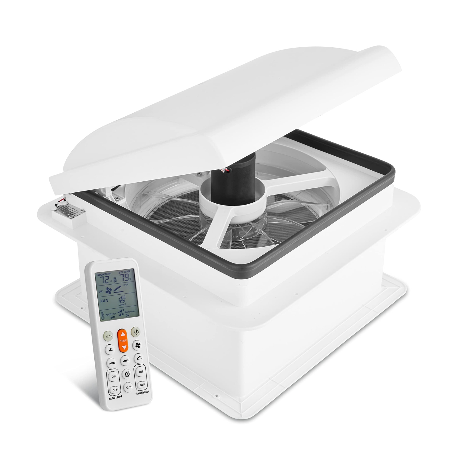 Ventilateur de toit de VR 14 po de randonnée Crew, 12 V, ventilateur de 10 vitesses de VR avec télécommande et capteur de pluie, couvercle blanc