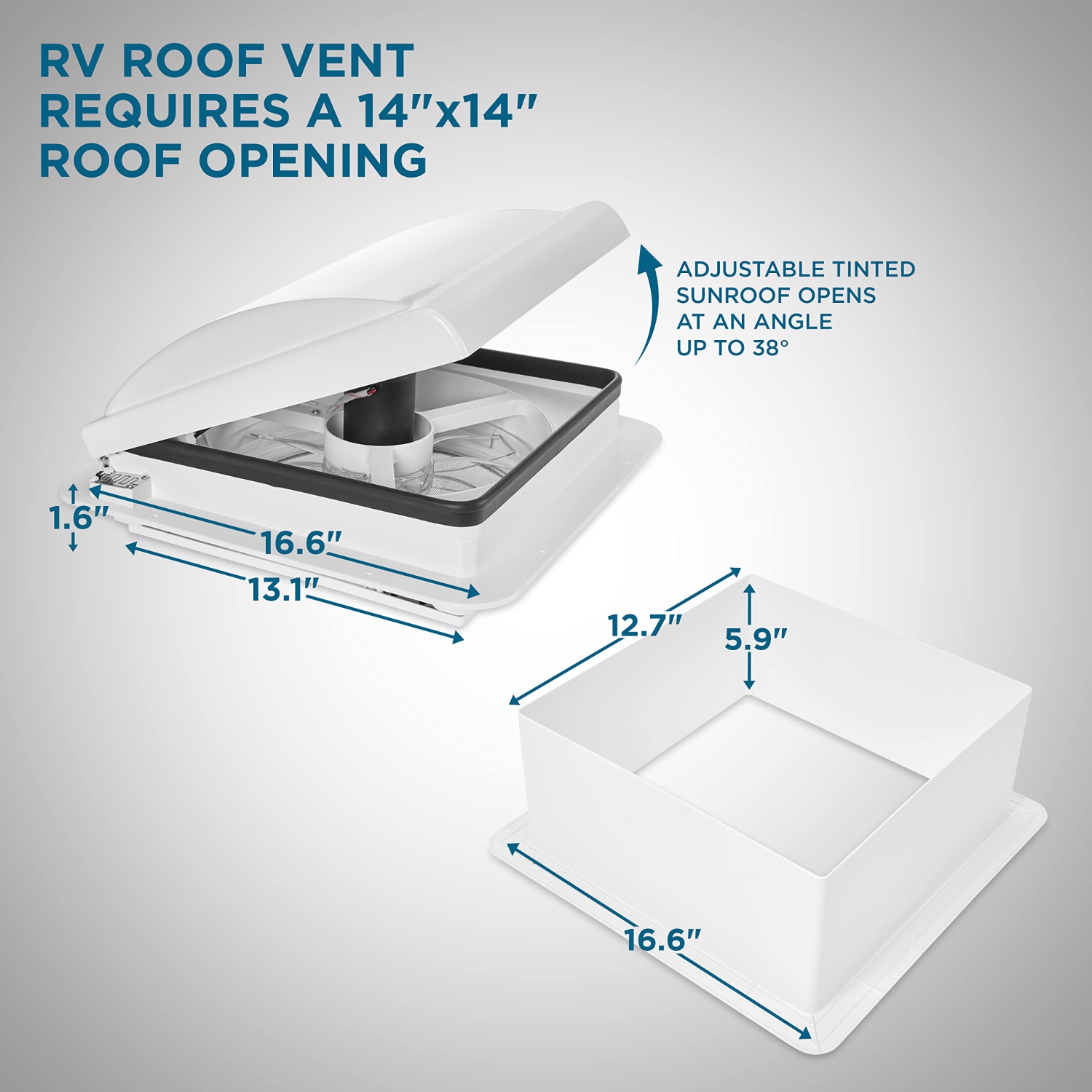 Ventilateur de toit de VR 14 po de randonnée Crew, 12 V, ventilateur de 10 vitesses de VR avec télécommande et capteur de pluie, couvercle blanc