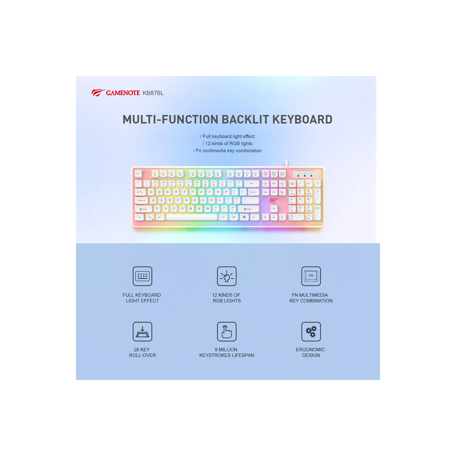 Havit KB876L Wired RGB backlighting Gaming Keyboard_White