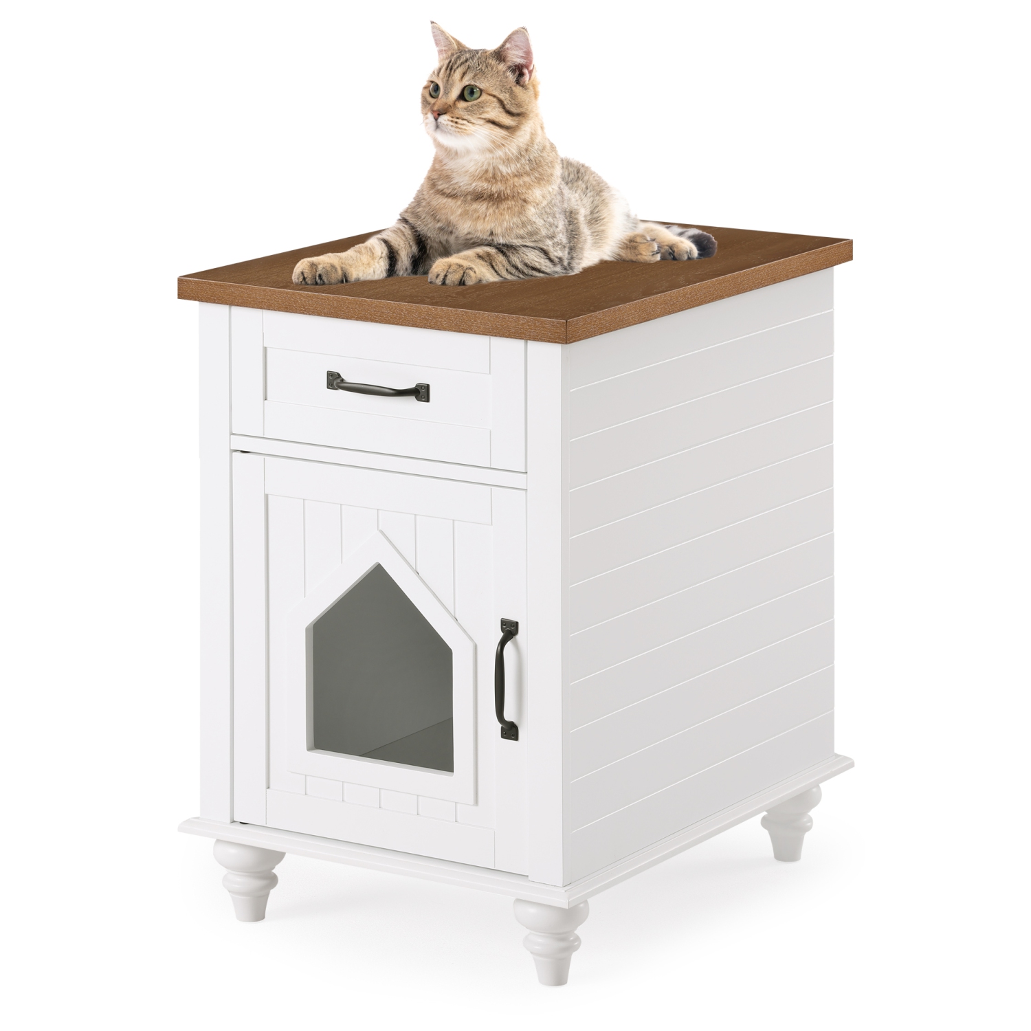 Table d’appoint Wampi Pet, bac à litière pour chats, bac à litière dissimulé, table de chevet avec couvercle pour chats, armoire pour chats